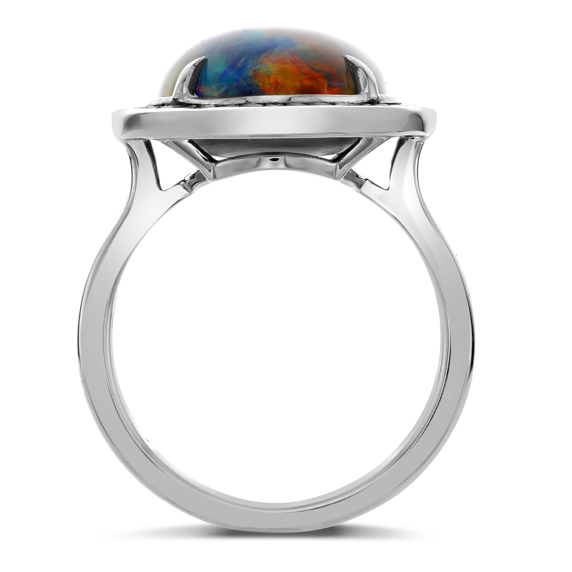 Masterpiece Black Opal Ring with Sapphire Surround Cabochon Cut, Four Claw Set_3