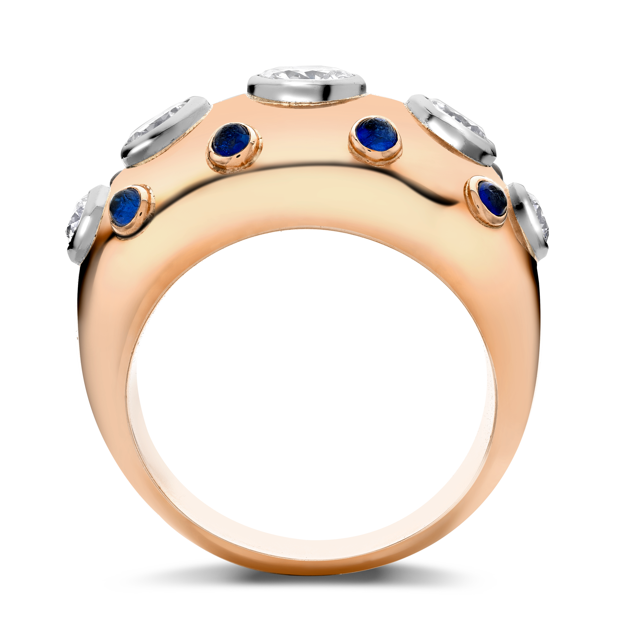 Retro Boivin Bombé Ring Brilliant & Cabochon Cut, Rubover Set_3