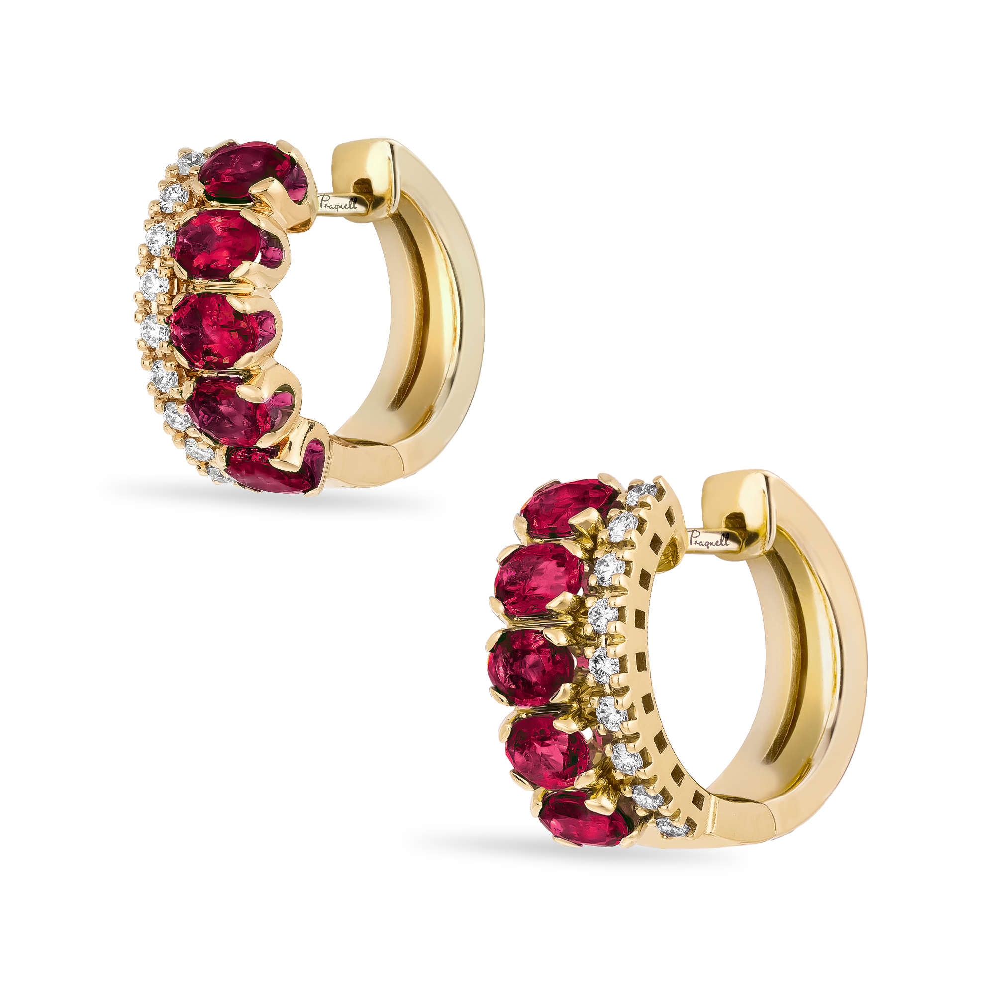 Oval Cut 1.84ct Ruby and Diamond Hoop Earrings Oval Cut, Claw Set_3