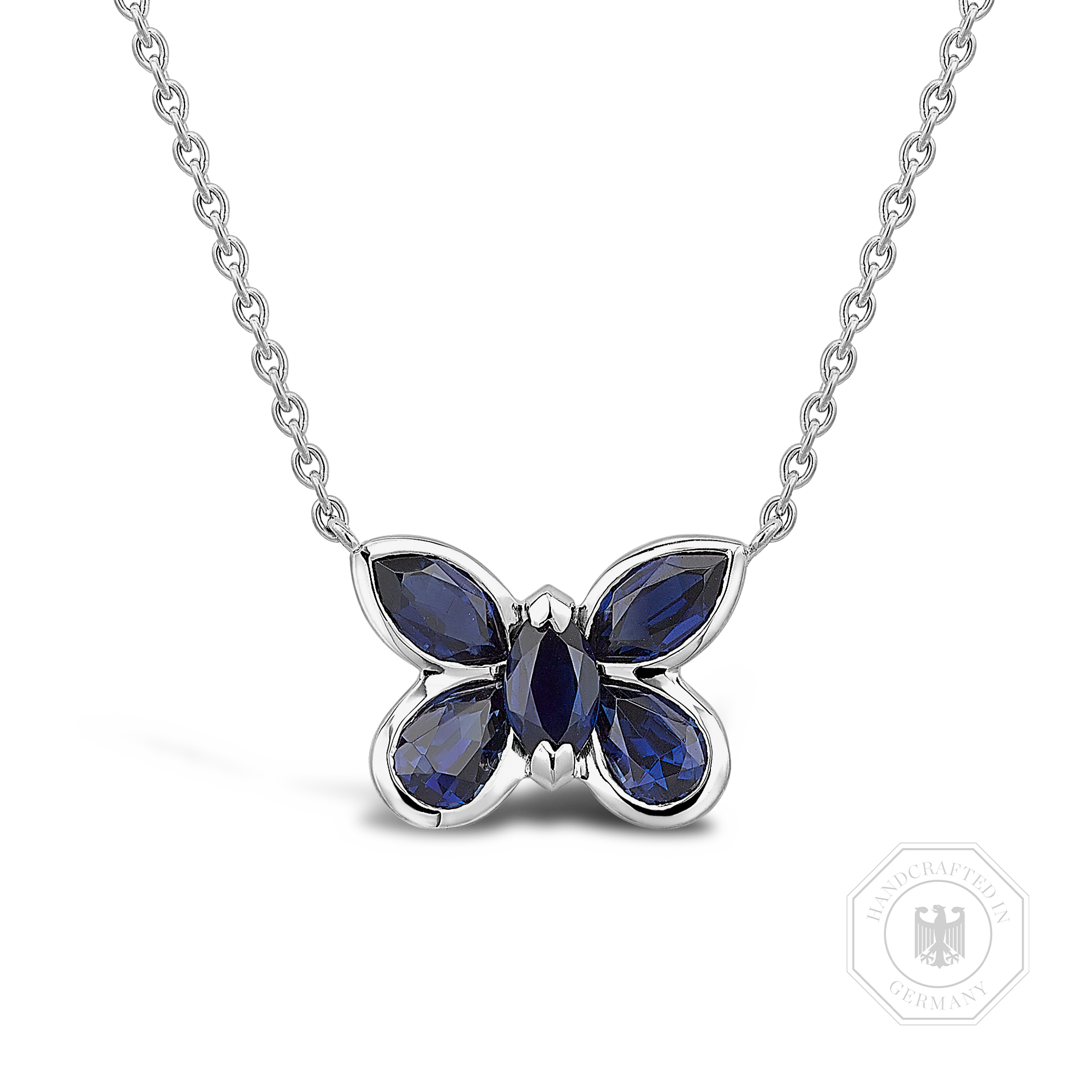 Butterfly Blue Sapphire Pendant Necklace Pear and Marquise Cut, Rubover Set_1