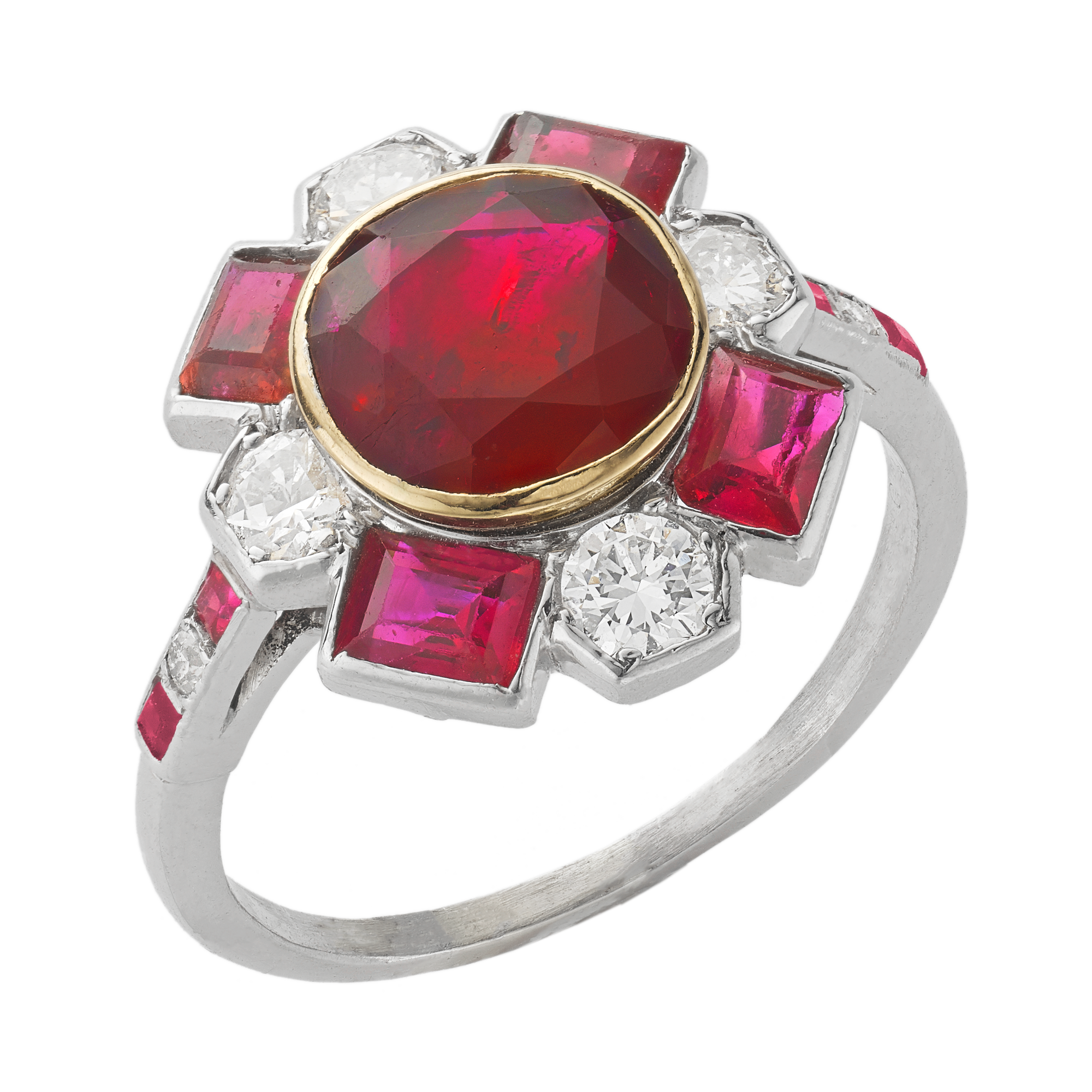 Cartier Paris Art Deco Burmese Ruby & Diamond Ring Cushion Cut, Rubover Set_1