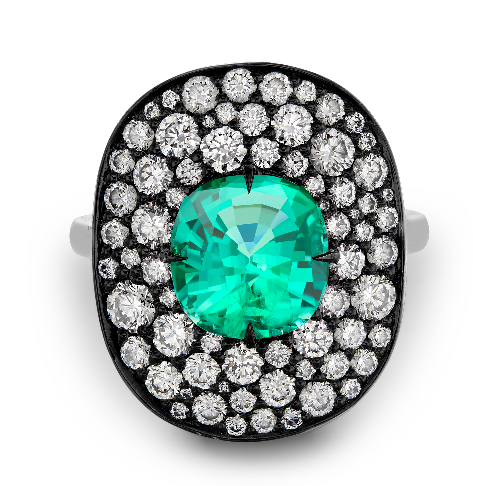 Snowstorm Mint Tourmaline & Diamond Ring Cushion & Brilliant Cut, Claw Set_2