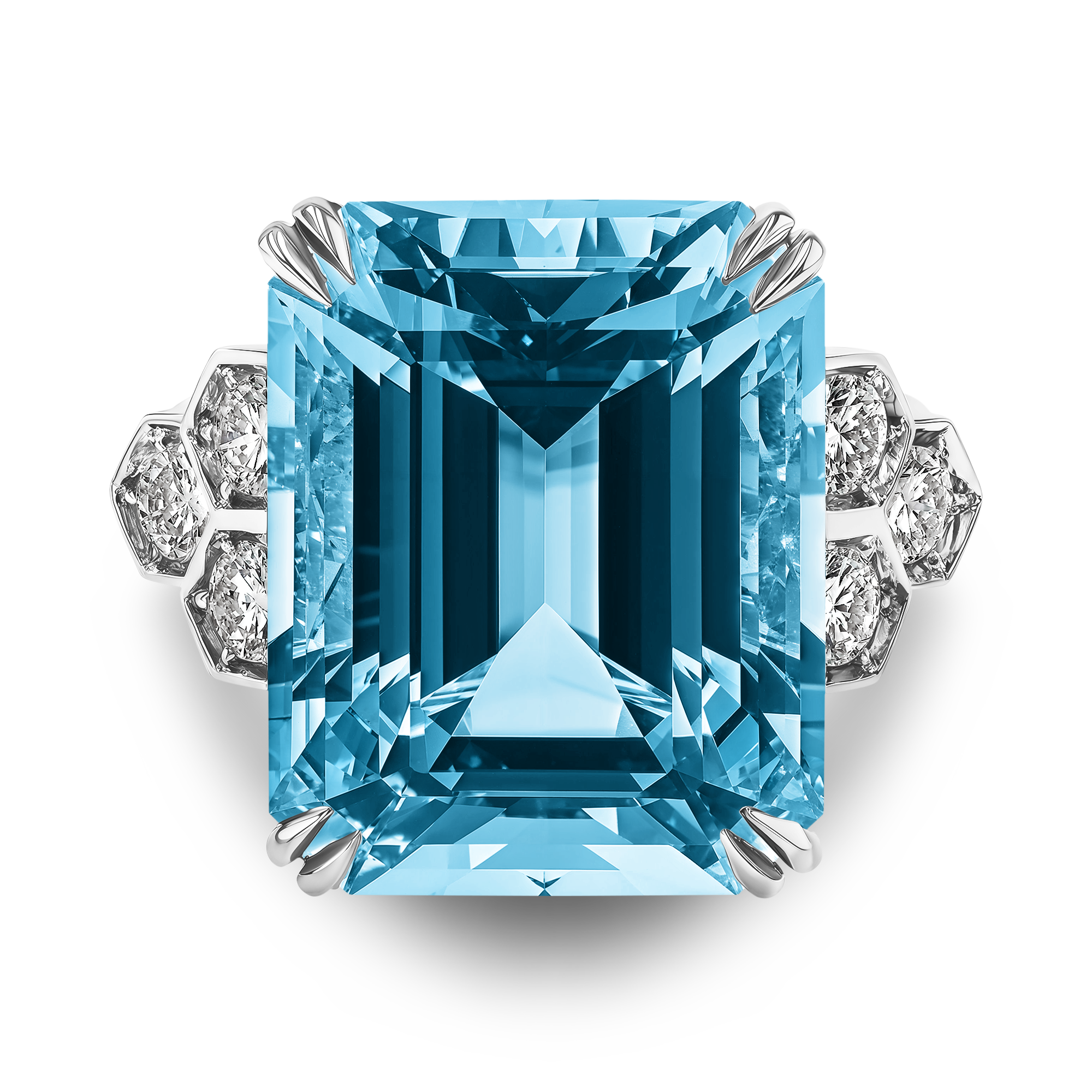 Lukusuzi Aquamarine and Diamond Ring Emerald Cut, Claw Set_2