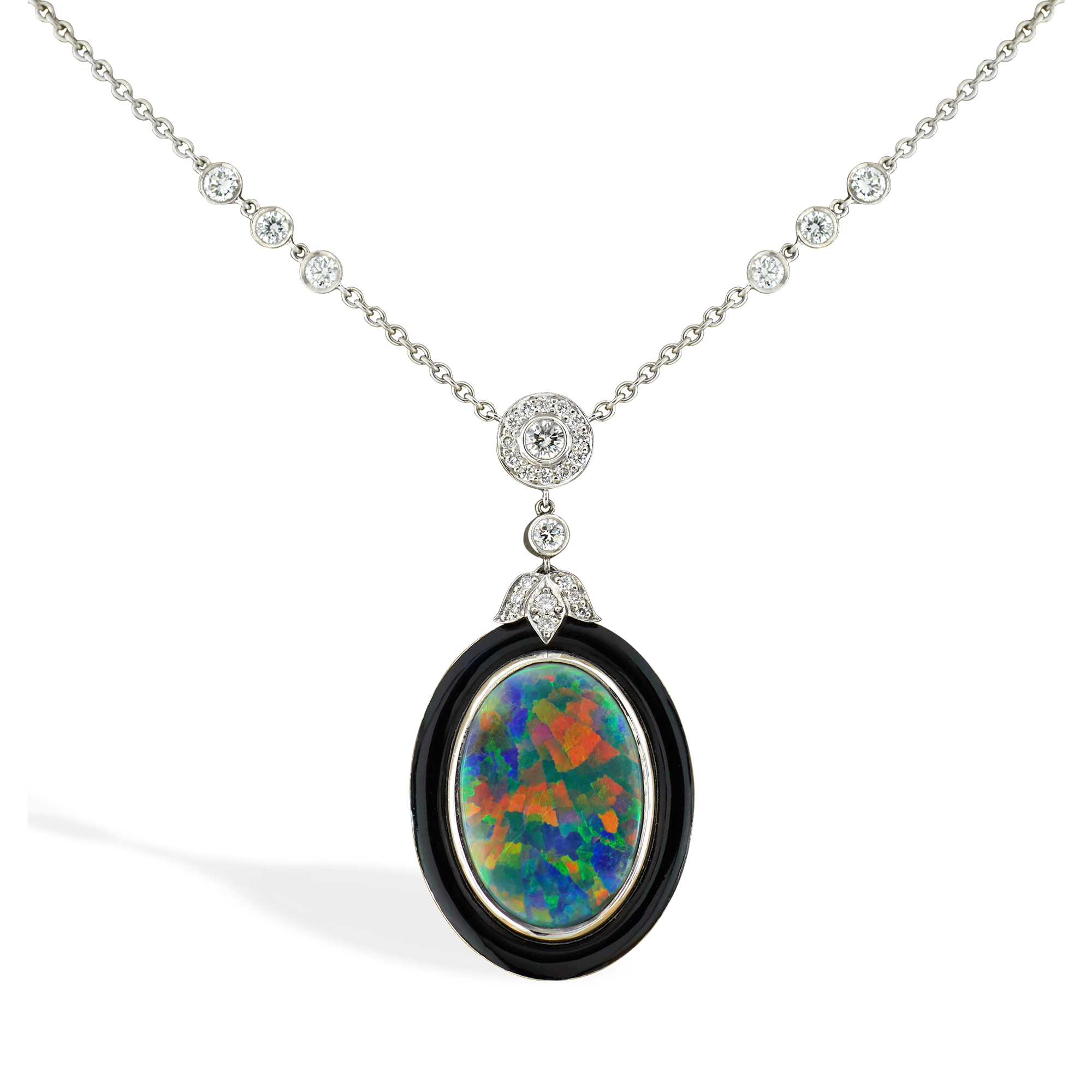 Cabochon Black Opal Pendant Cabochon with Diamonds & Black Enamel_1