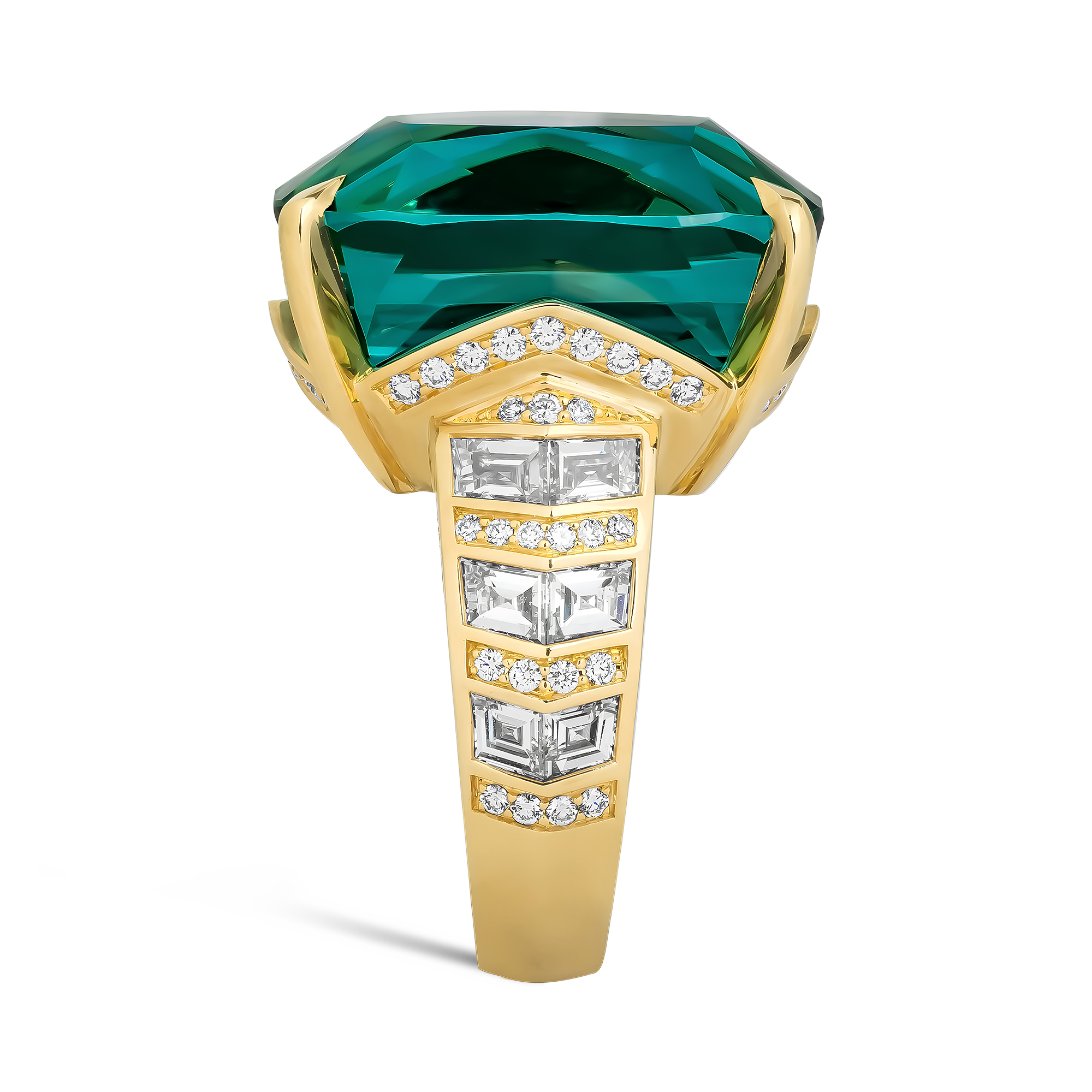 Masterpiece Dune 26.91ct Lagoon Tourmaline and Diamond Ring Antique Cushion Cut, Claw Set_4