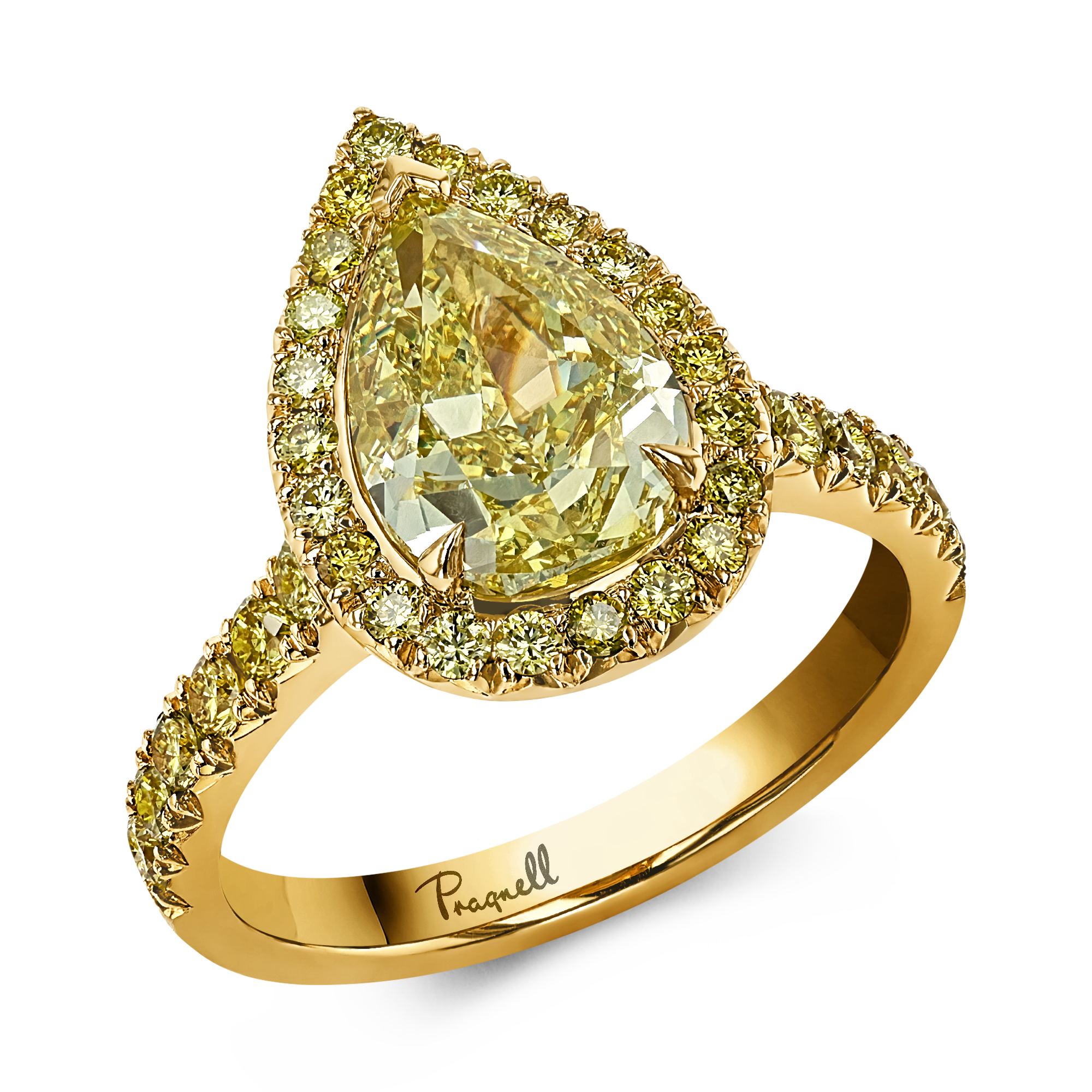 Masterpiece Celestial 2.44ct Fancy Yellow Pearshape Diamond Cluster Ring Pearshape, Claw Set_1