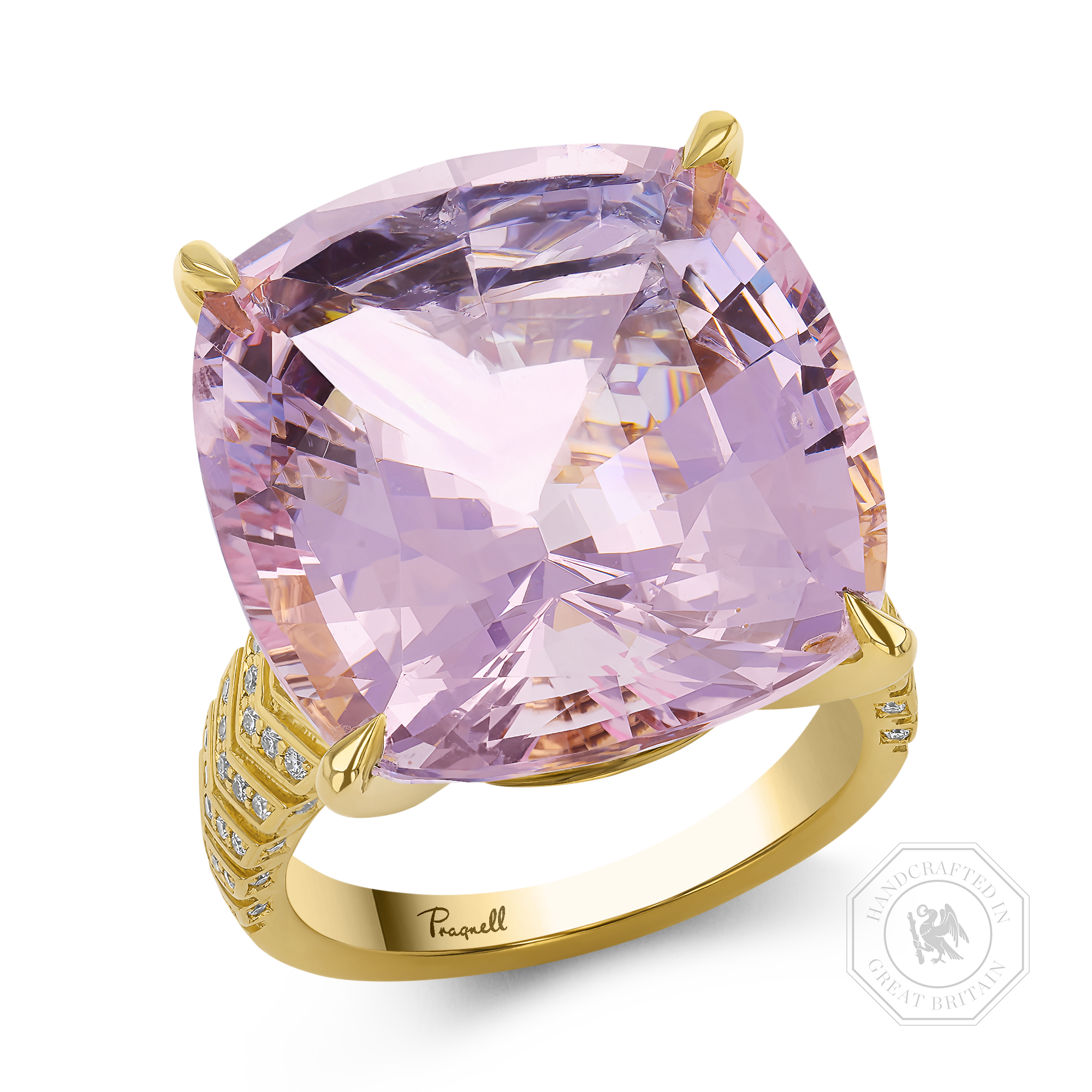 Cushion Cut 21.75ct Pink Morganite and Diamond Ring Cushion modern cut, Claw set_1