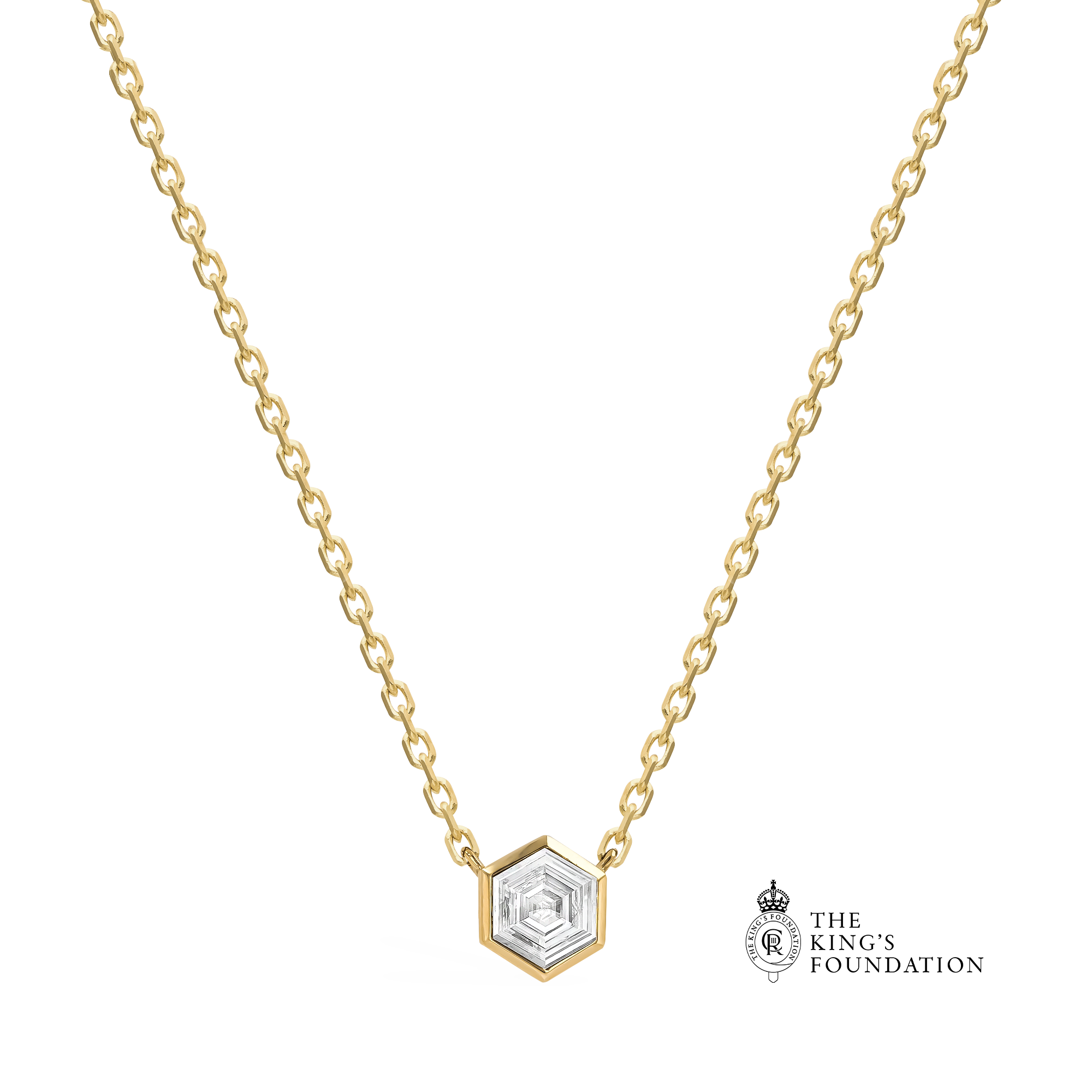 Honeycomb Diamond Solitare Pendant Hexagonal Cut, Rubover Set_1