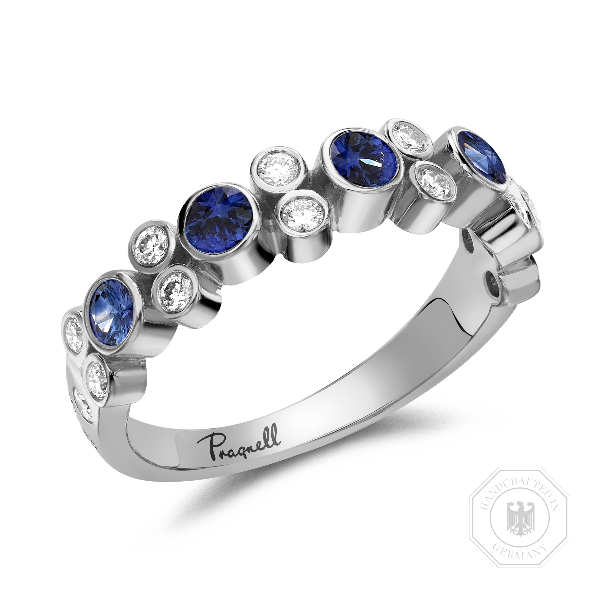 Bubbles Blue Sapphire and Diamond Half-Eternity Ring Brilliant Cut, Rubover Set_1