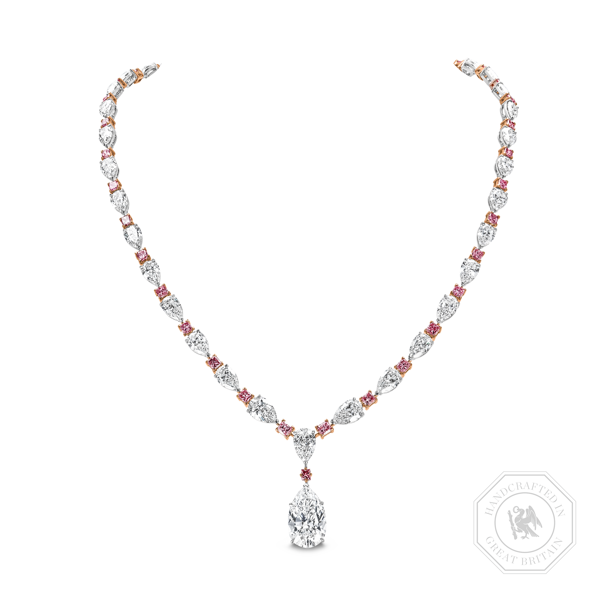 Masterpiece Pear Shaped Diamond and Fancy Intense Pink Diamond Necklace Pear & Princess Cut, Claw Set_1