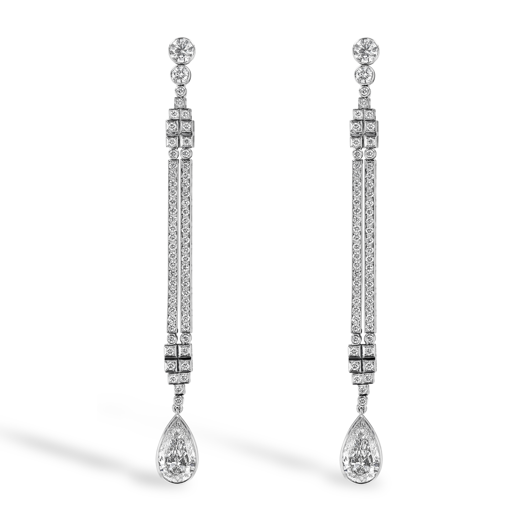 Masterpiece Pearshape Diamond Articulated Drop Earrings Pearshape Cut, Rubover Set_1