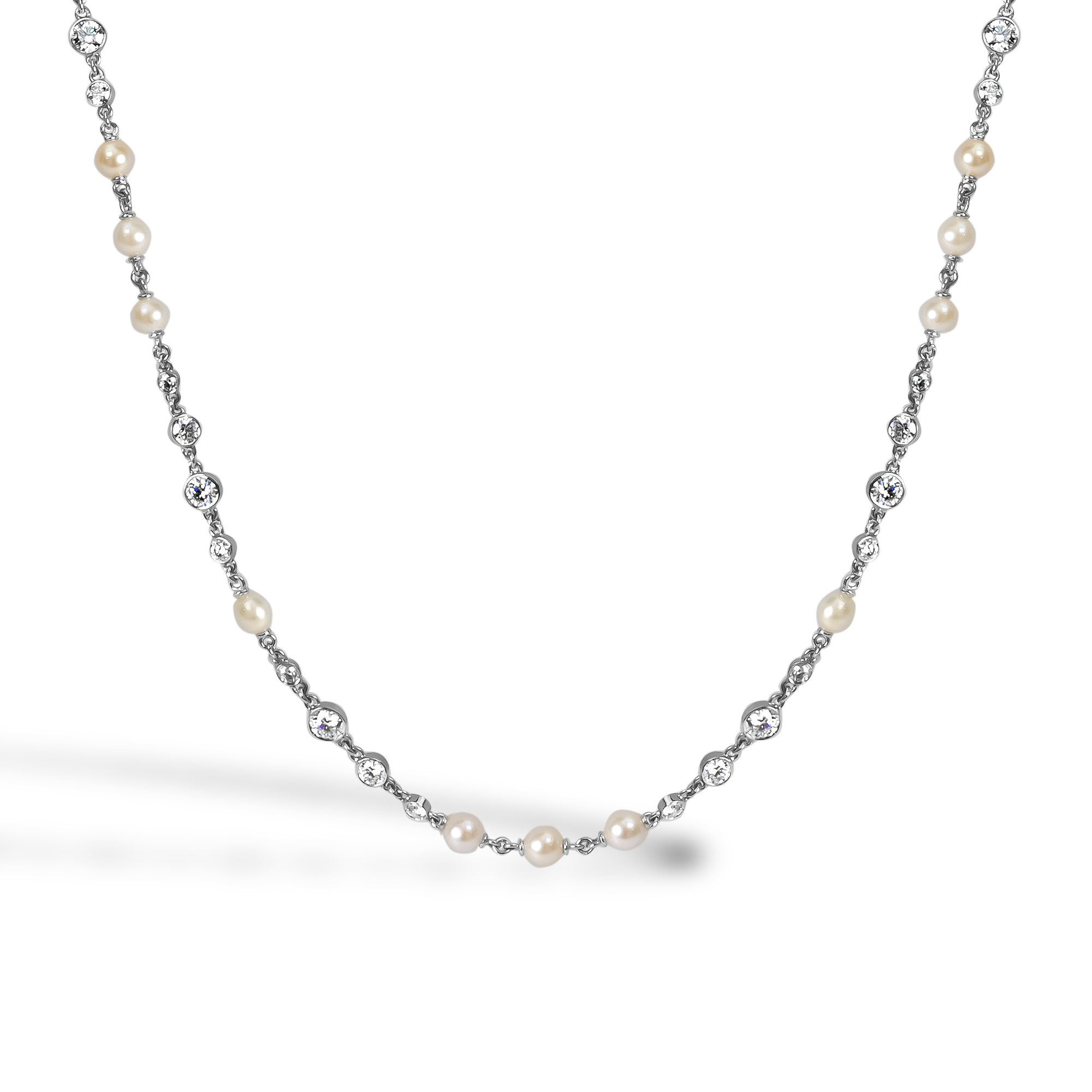 Diamond and Pearl 57cm Chain Necklace Brilliant Cut, Rubover Set_2