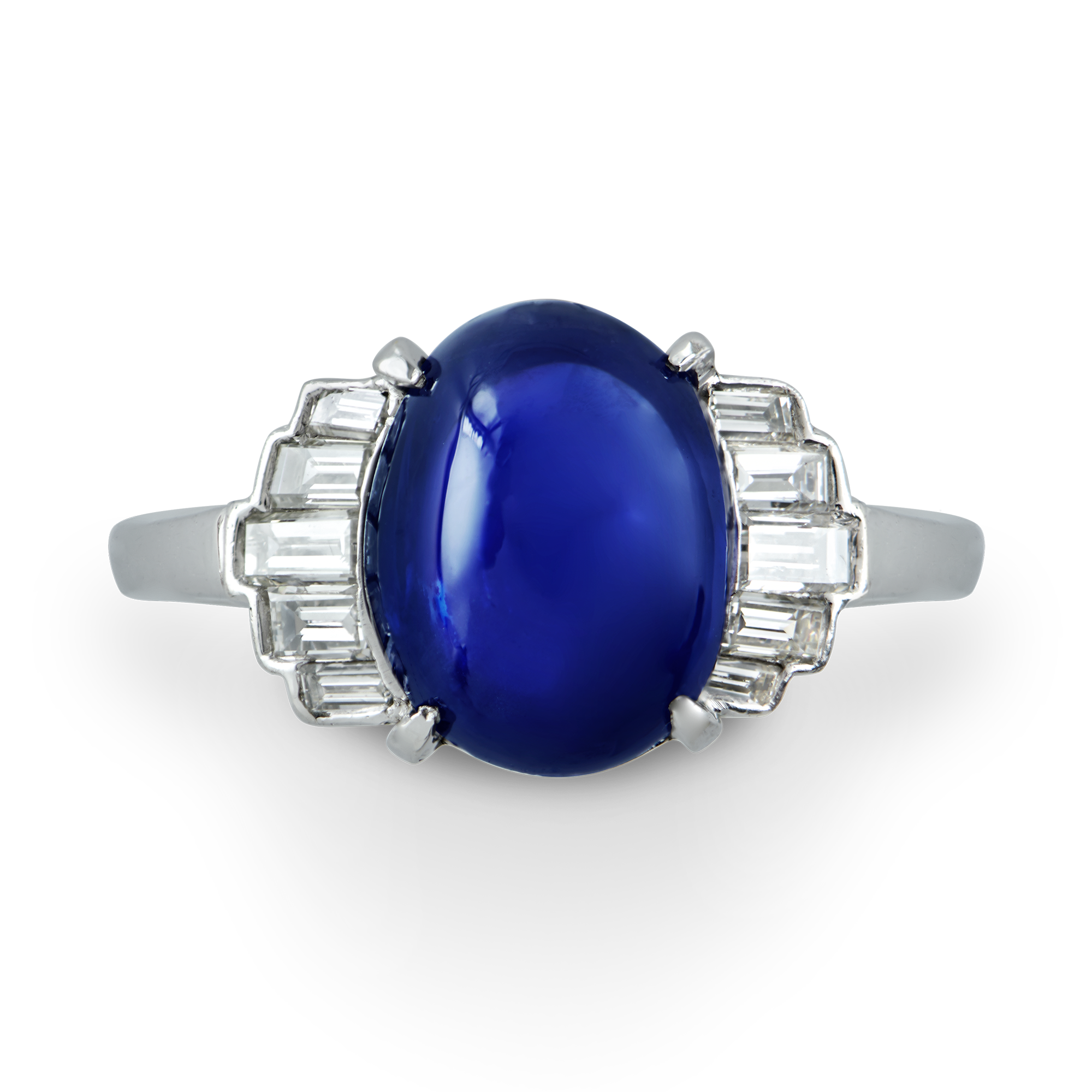 Art Deco Sapphire Ring Cabochon Cocktail Ring, with Diamond Shoulders_2