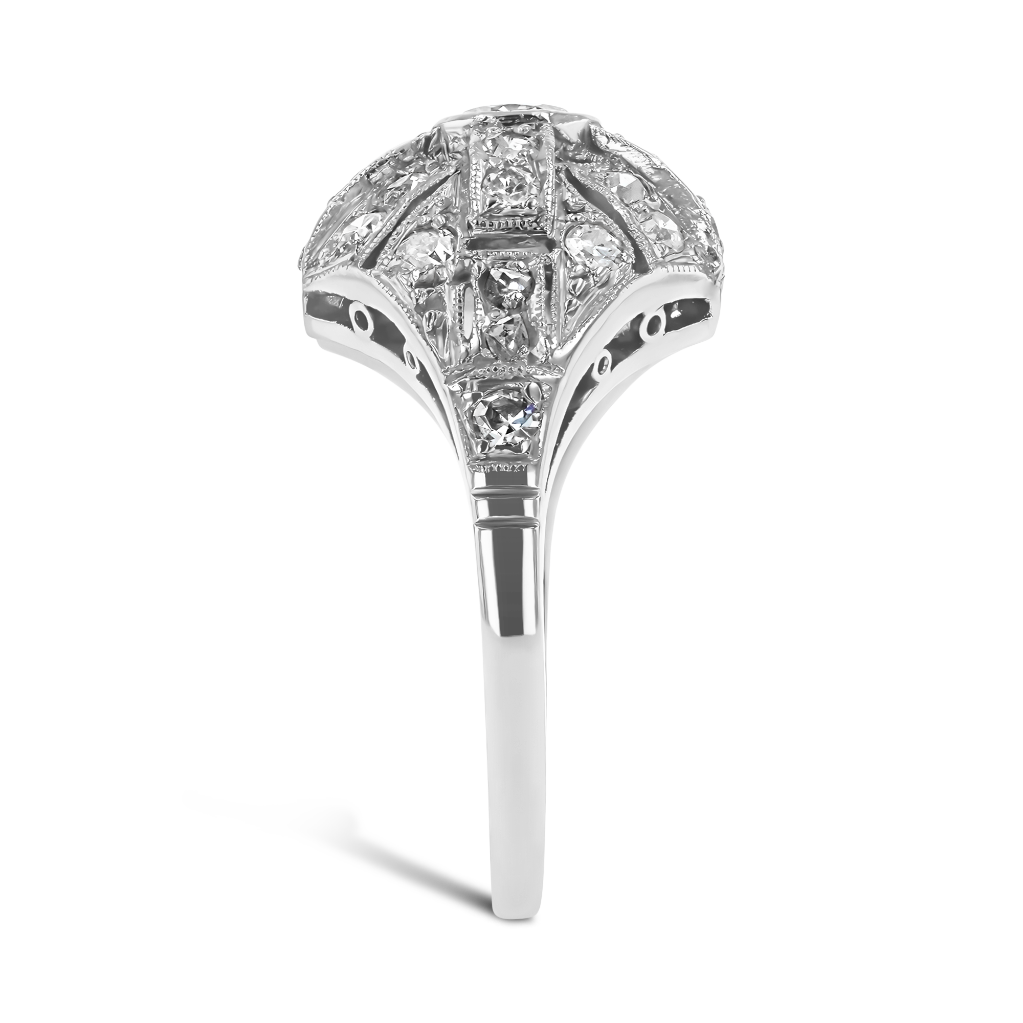 Edwardian Old European Cut Diamond Openwork Ring Old European Cut, Millegrain Set_4
