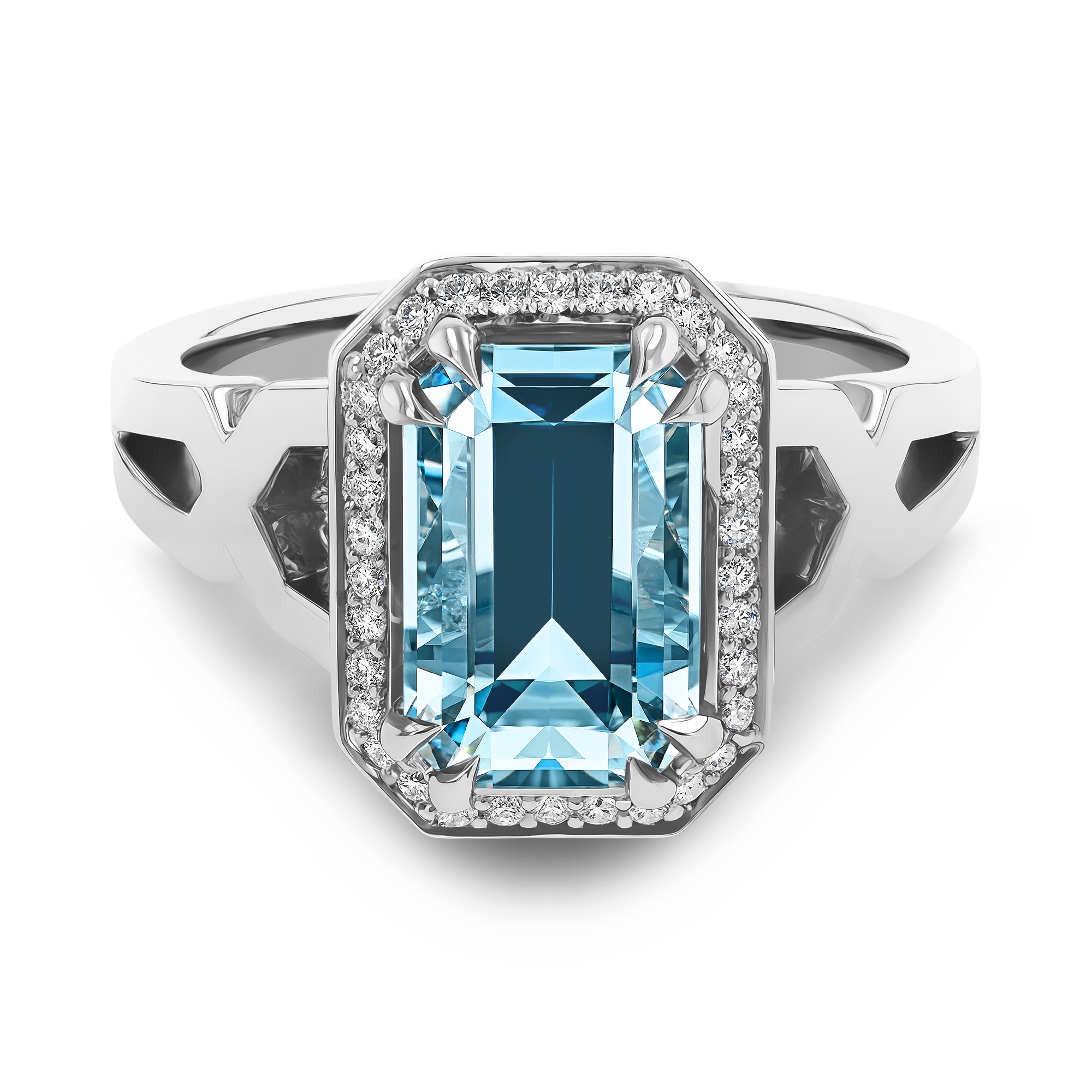 Lukusuzi 2.66ct Aquamarine and Diamond Cluster Ring Emerald Cut, Claw Set_2