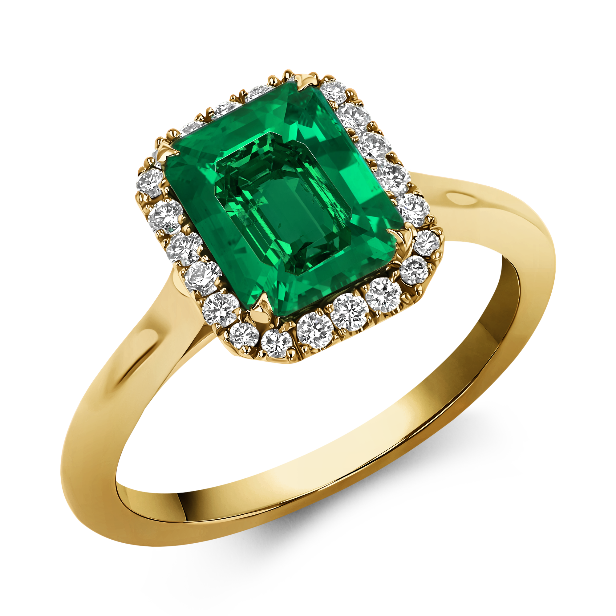 Columbian Trap Cut Emerald Ring Cluster Ring with Carre Cut Shoulders_1