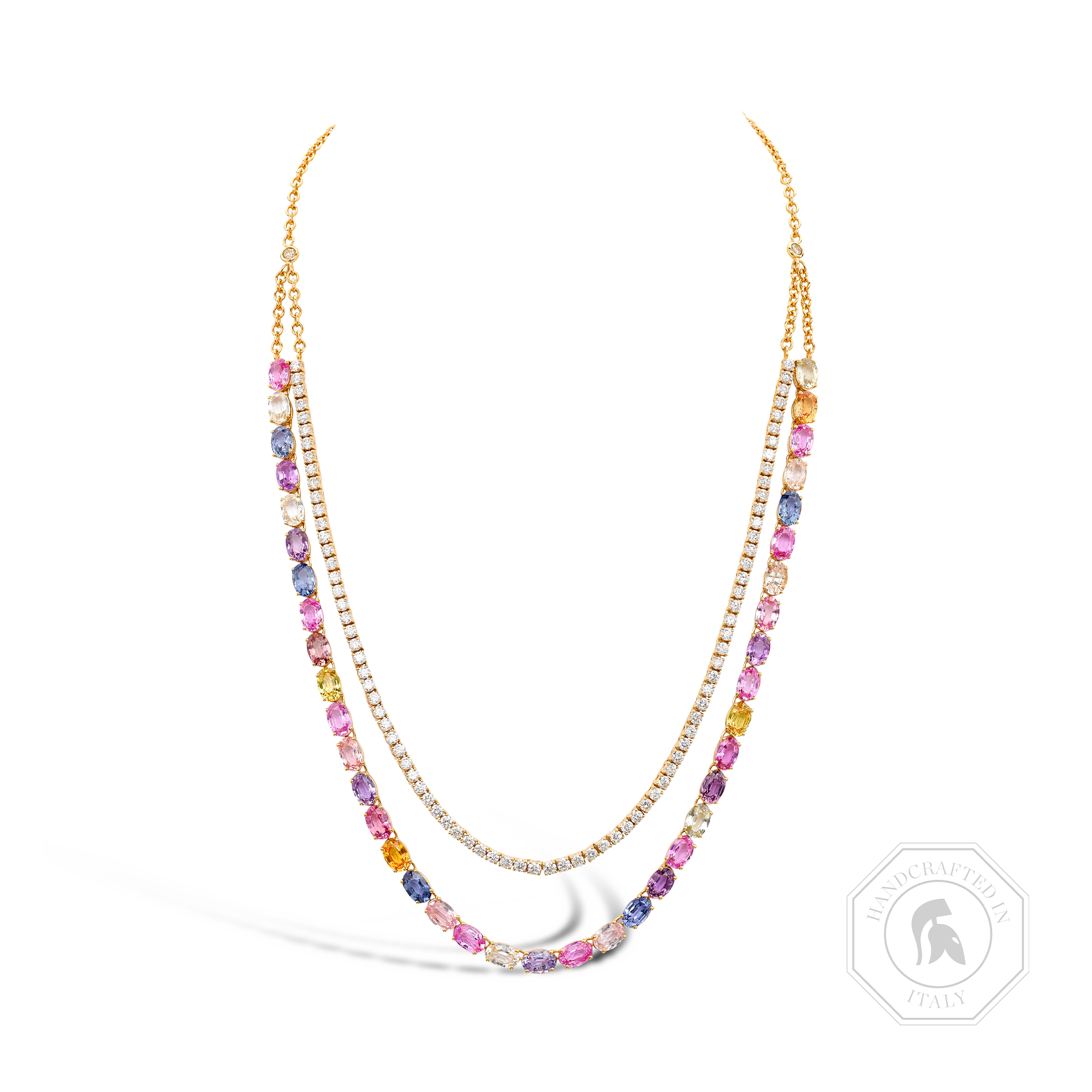 Rainbow Fancy Sapphire and Diamond Two-Row Necklace Oval Cut, Claw Set_1