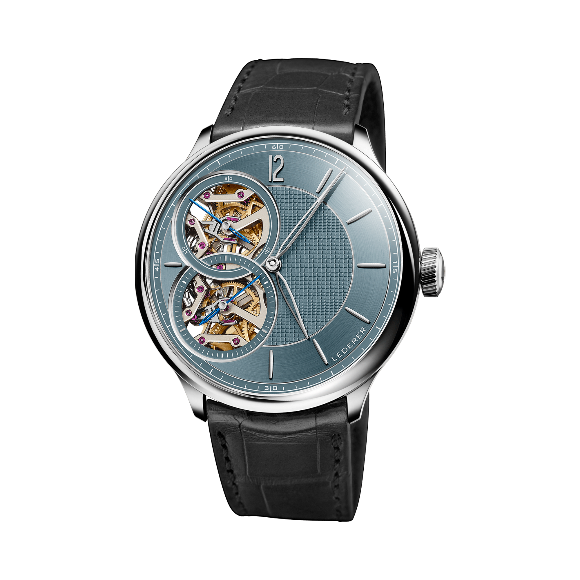 Lederer Central Impulse Chronometer 44mm, Pacific Green Dial, Baton Numerals_1