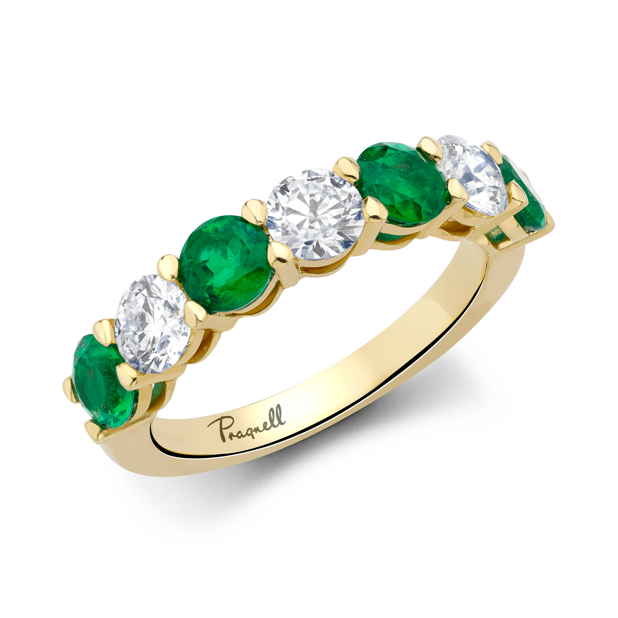 Seven Stone Emerald and Diamond  Ring Round Brilliant, Claw Set_1