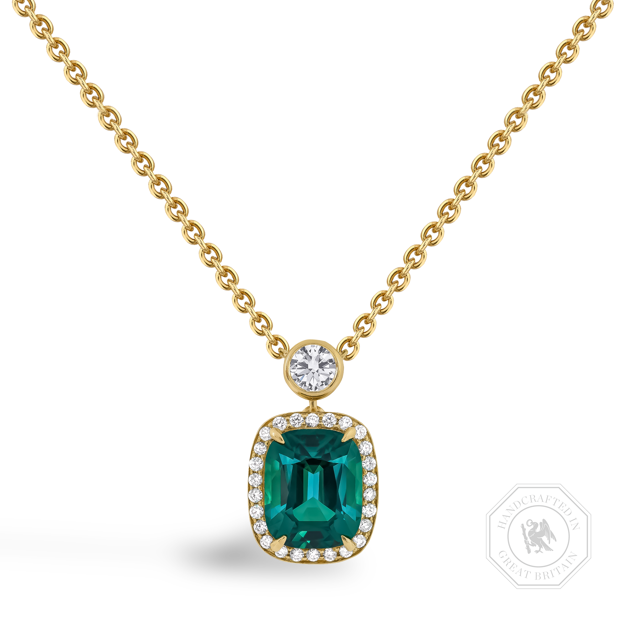Cushion Cut 4.24ct Burmese Tourmaline and Diamond Cluster Pendant Cushion modern cut, Claw set_1