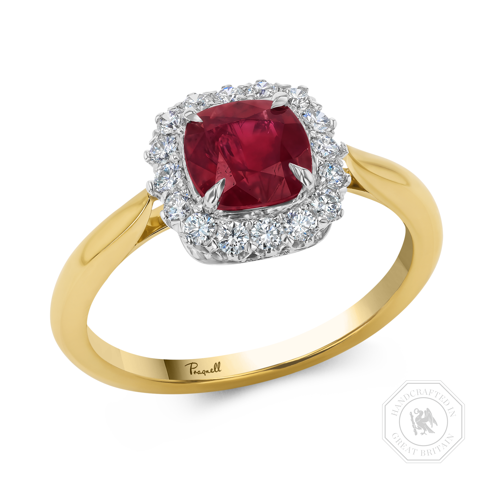 Cushion Cut 1.16ct Ruby and Diamond Cluster Ring Cushion modern cut, Claw set_1