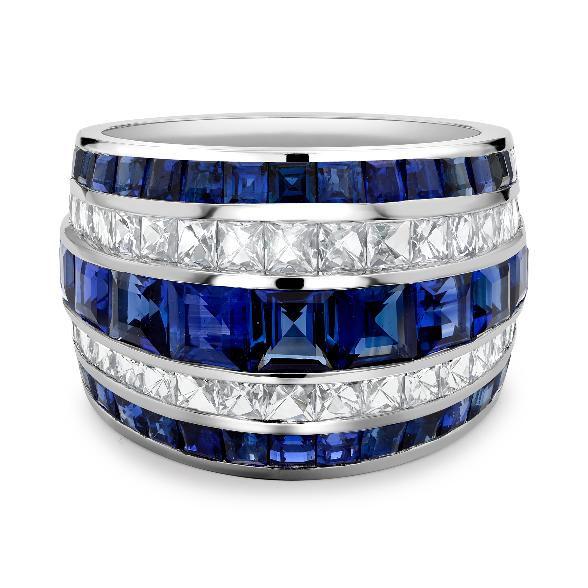 Manhattan Classic Sapphire & Diamond Ring Carre & French Cut, Channel Set_2