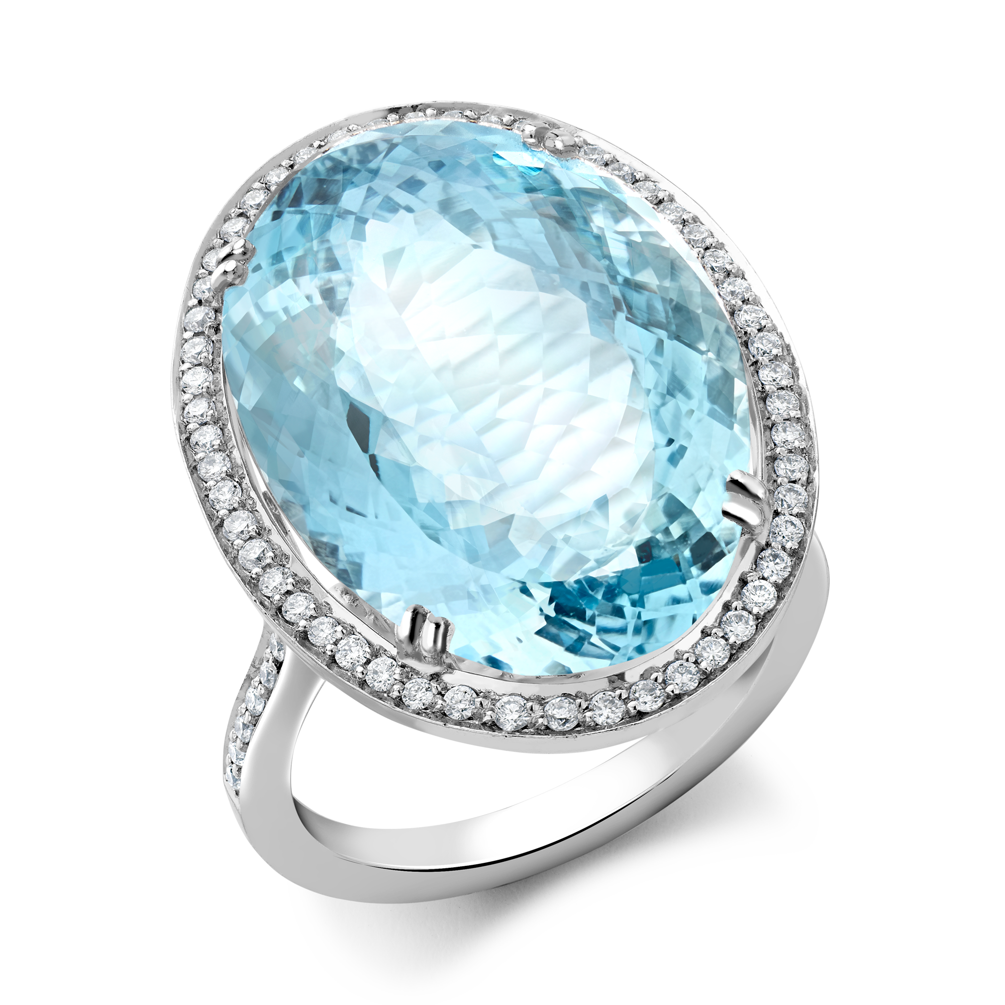 Oval Cut Aquamarine Ring Cluster Ring with Diamond Shoulders_1