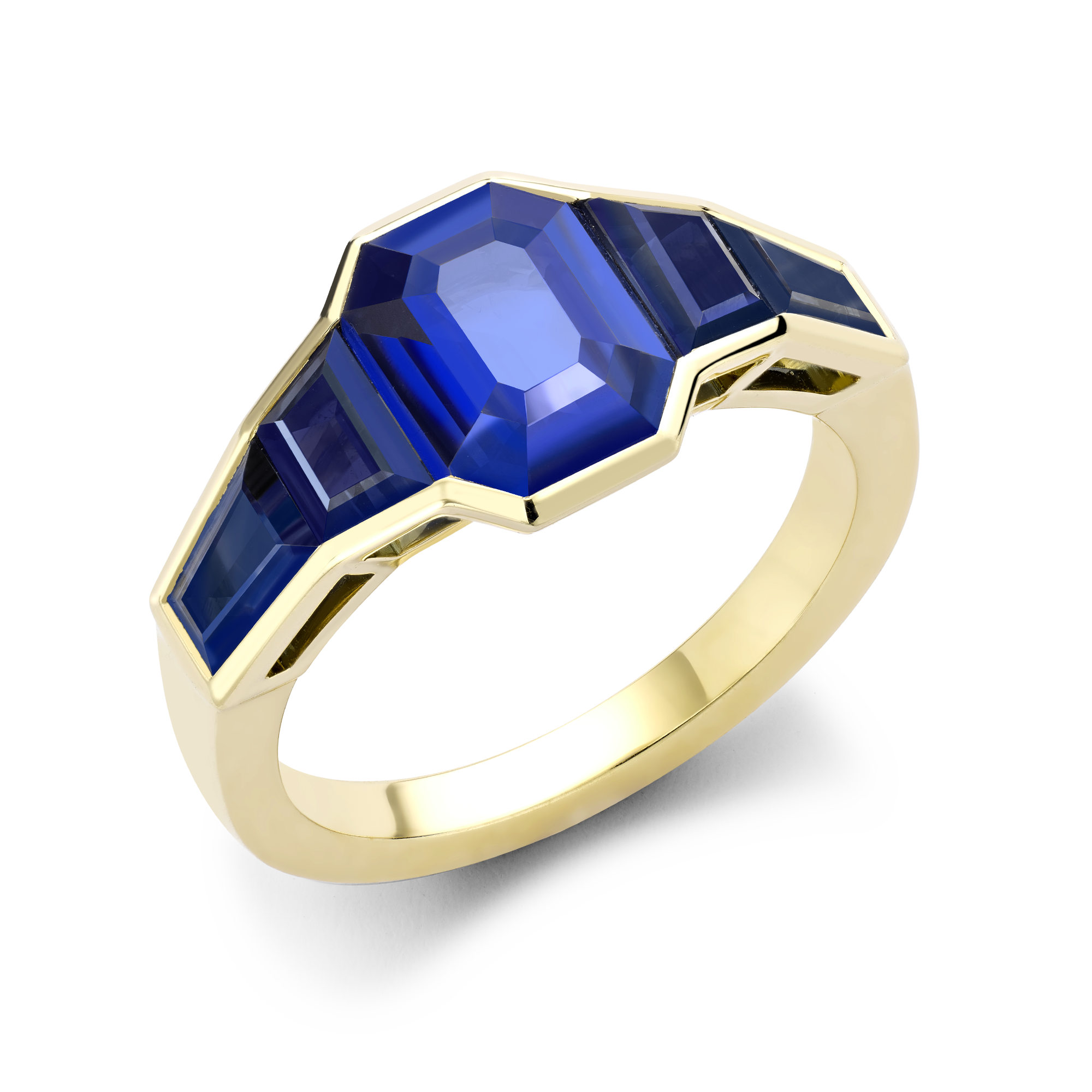 Kingdom Sri Lankan Sapphire Ring Trap & Baguette Cut, Rubover Set_1