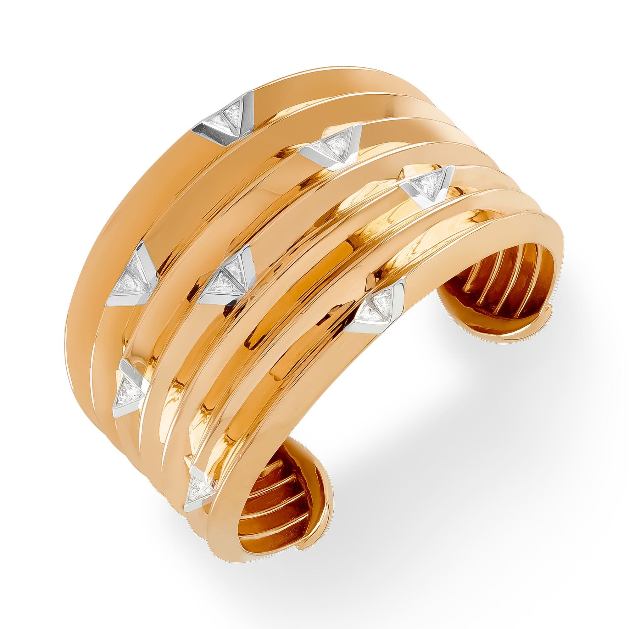 Masterpiece 1.79ct Interspersed Diamond Wide Bangle Trillion Cut, Rubover Set_2