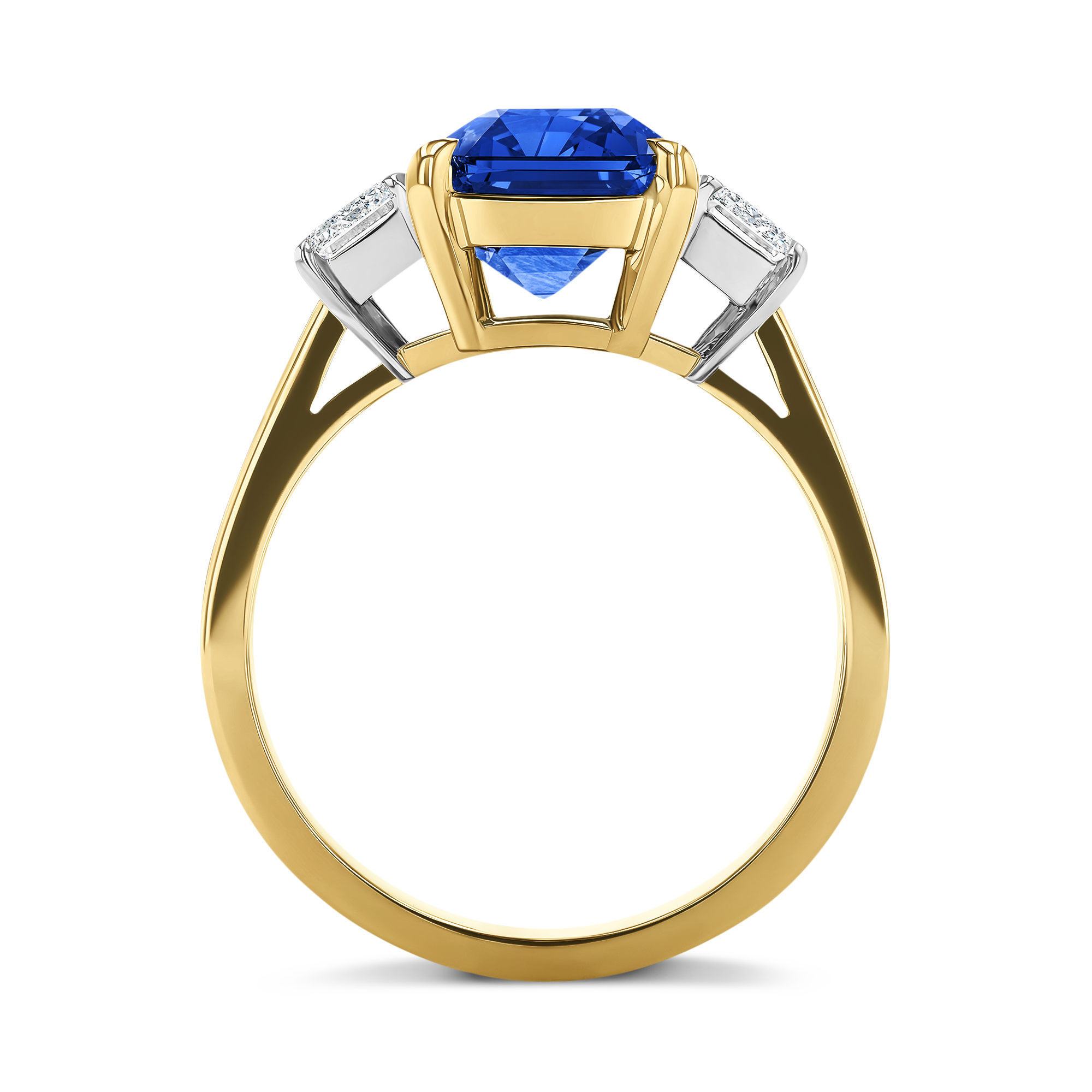 Sri Lankan 4.40ct Sapphire and Diamond Three Stone Ring Octagon Cut, Claw Set_3
