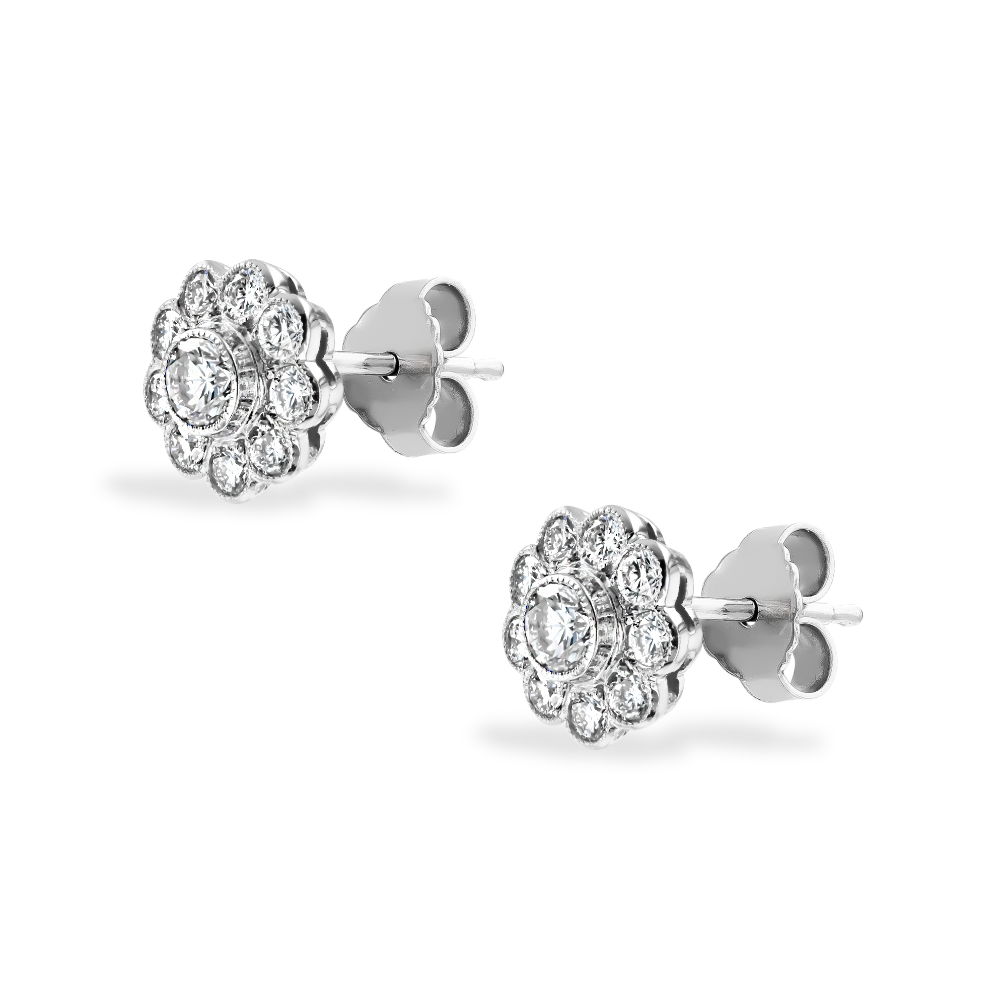Contemporary Diamond Cluster Earrings Brilliant Cut, Millegrain Set_2