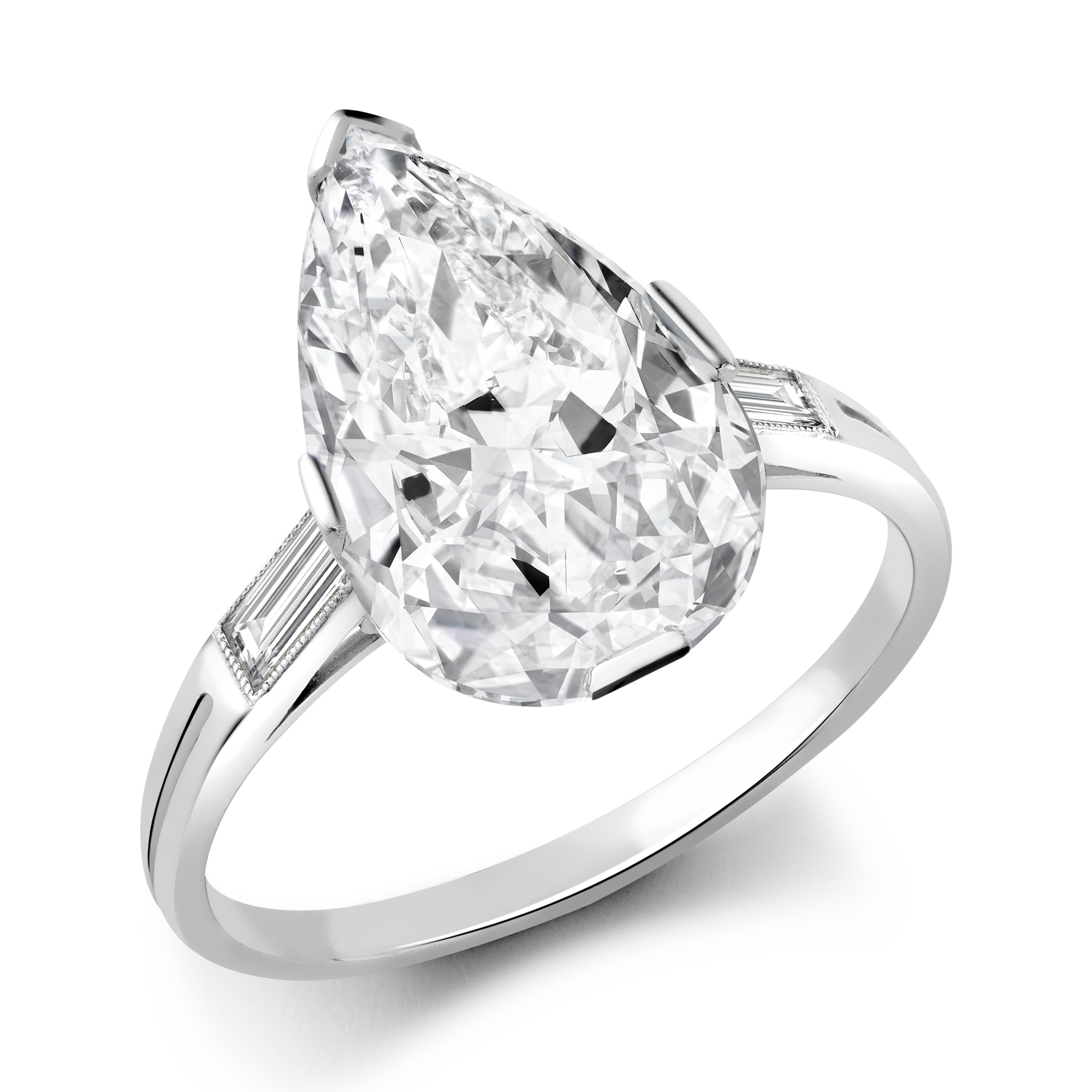 Edwardian 5.54ct Pearshape Diamond Solitaire Ring Pearshape, Channel Set_1