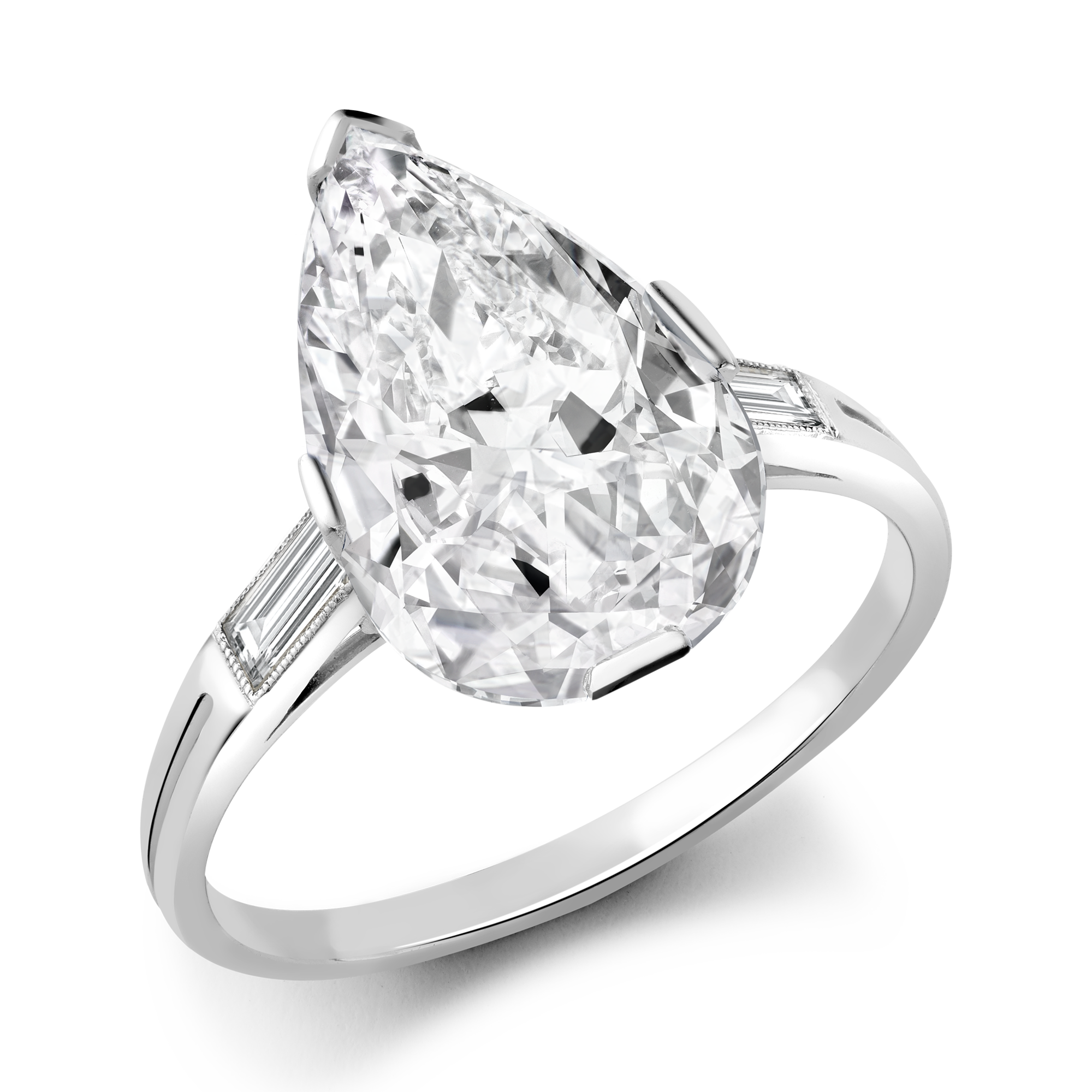 Edwardian 5.54ct Pearshape Diamond Solitaire Ring Pearshape, Channel Set_1