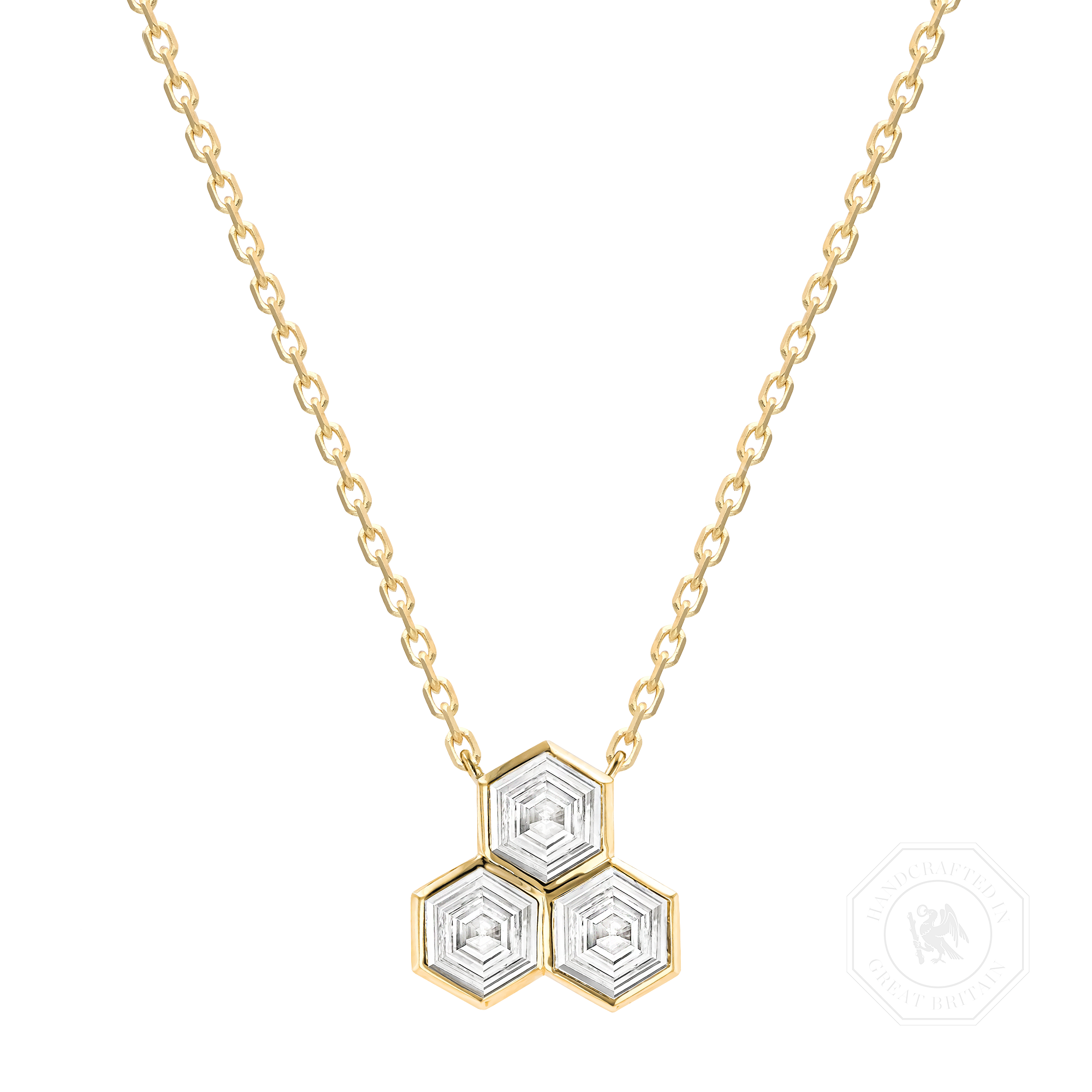 Honeycomb 0.54ct Diamond Trilogy Pendant Hexagonal Cut, Rubover Set_1