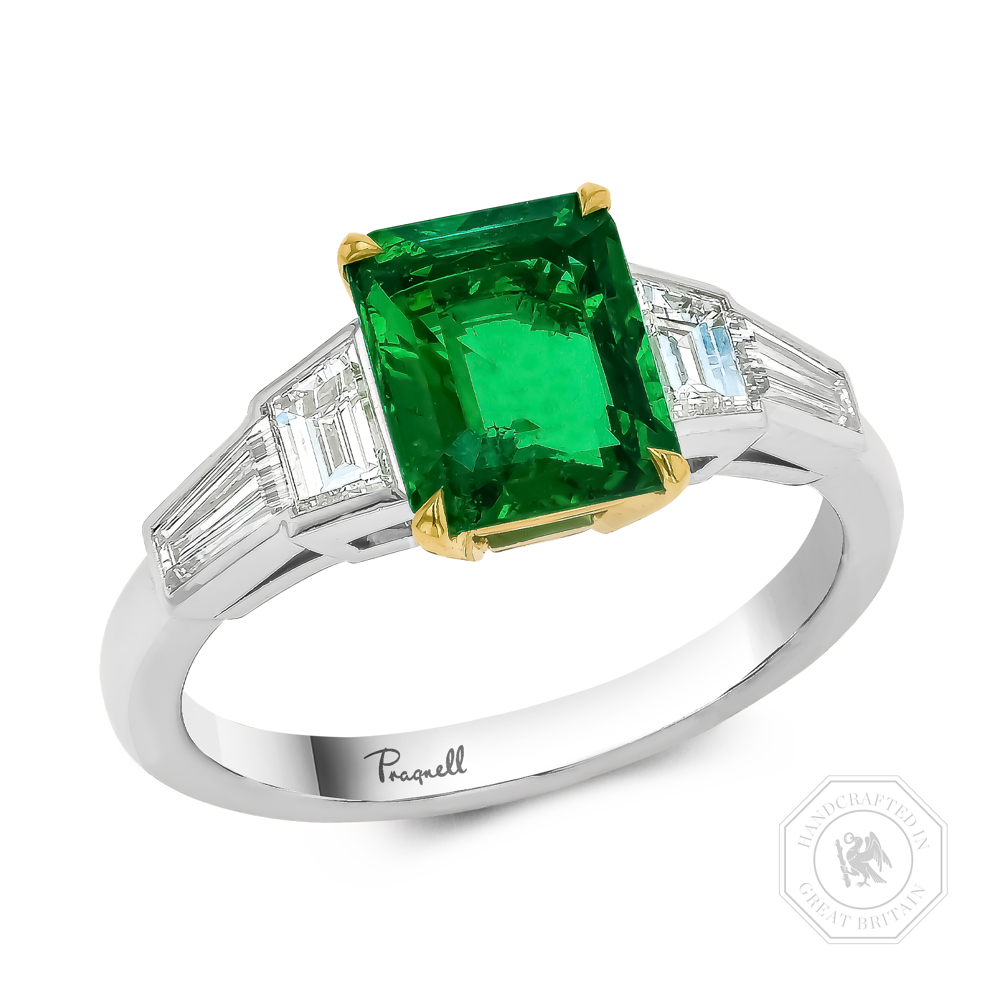 Octagonal Cut 1.66ct Colombian Emerald and Diamond Ring Octagonal & Trapeze Cut, Claw Set_1