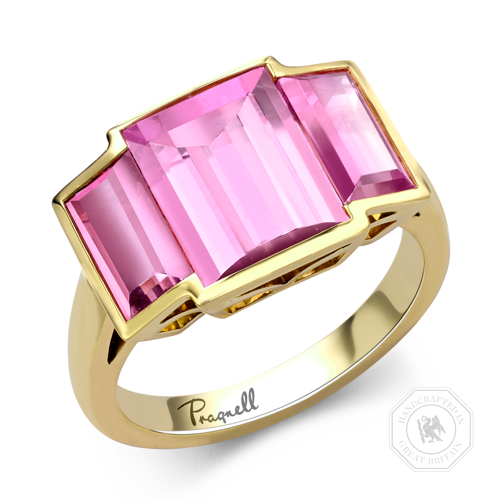 Kingdom Pink Tourmaline Ring Baguette Cut, Rubover Set_1