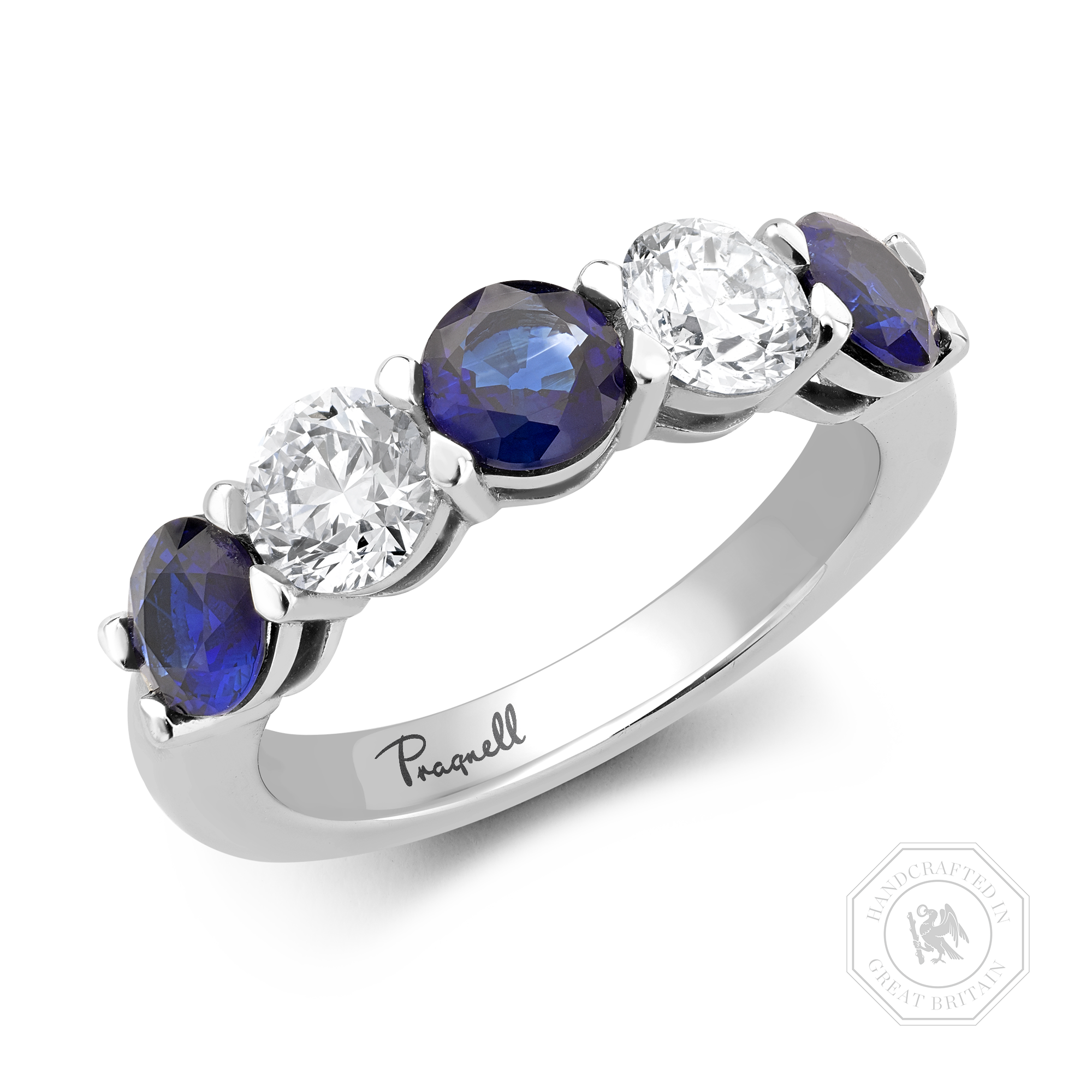 Five Stone Sapphire and Diamond  Ring Round Brilliant Cut, Claw Set_1