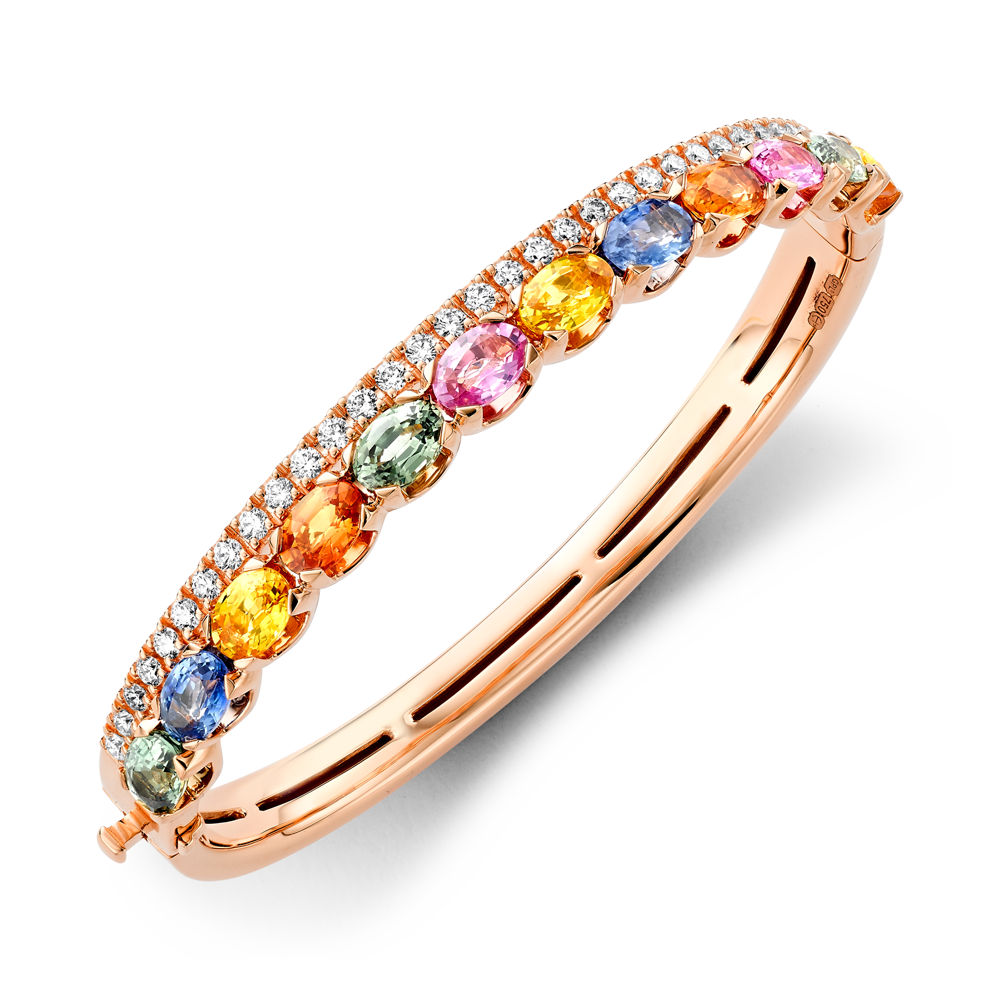 Rainbow Sapphire and Diamond Bangle Oval Cut, Claw Set_2