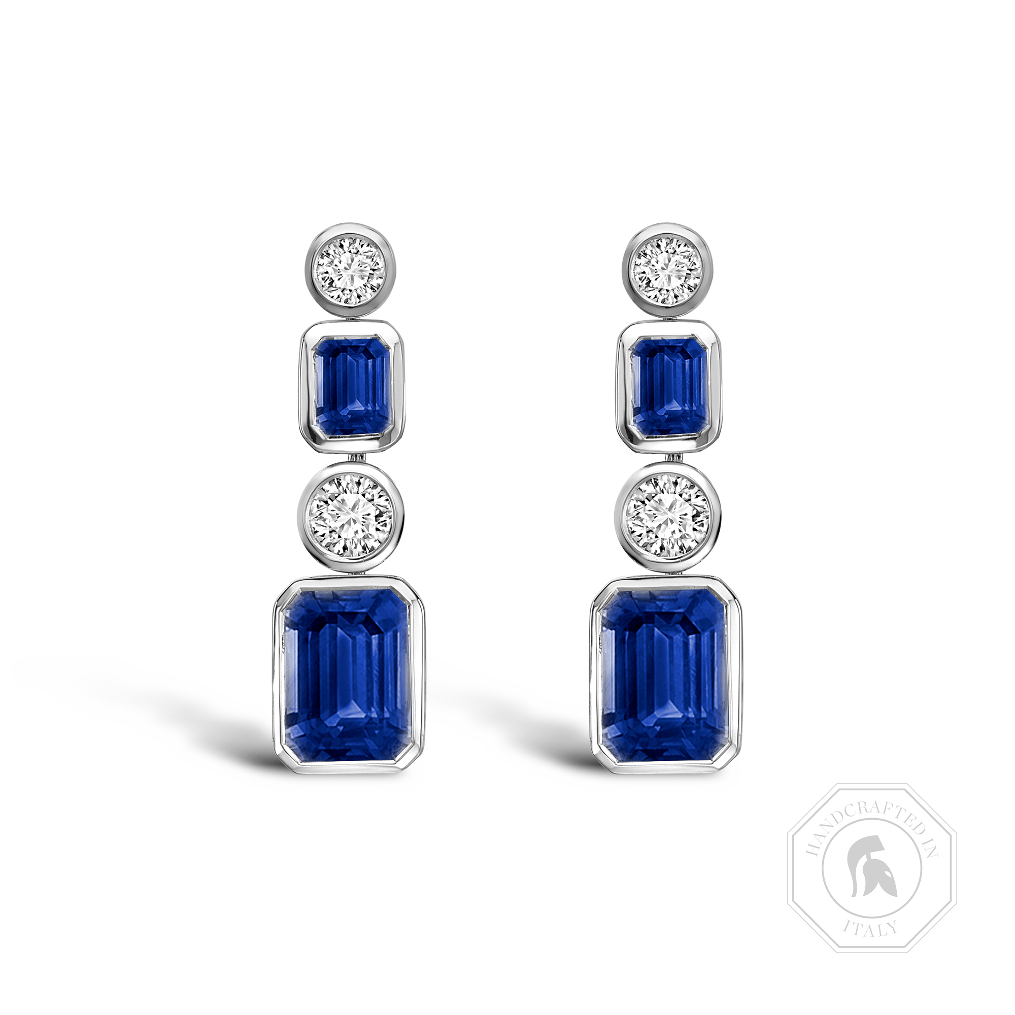 Emerald Cut Sapphire Drop Earrings Emerald Cut with Brilliant Cut Diamonds_1