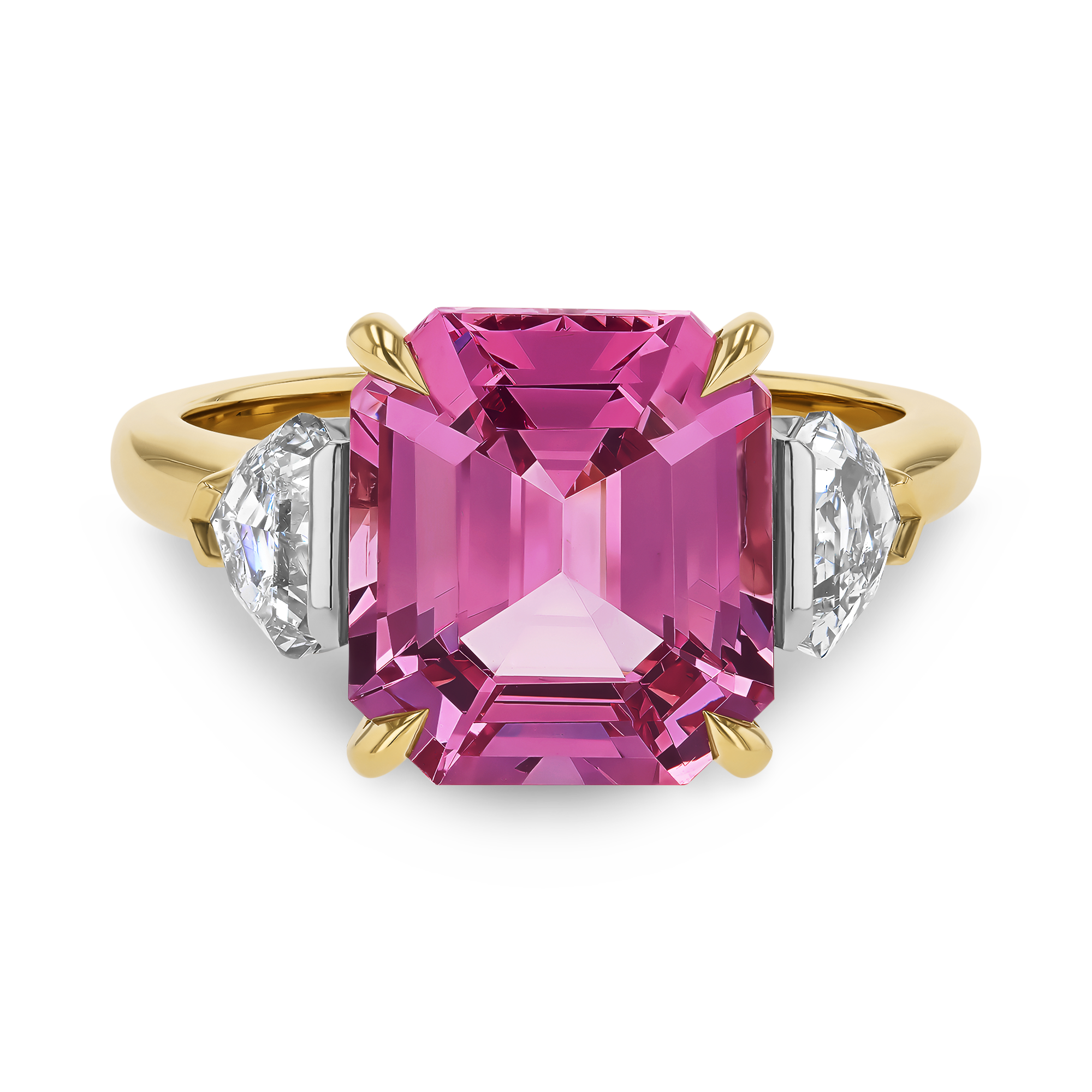 Masterpiece 5.15ct Emerald Cut Tanzania Strawberry Spinel and Diamond Ring Emerald Cut, Claw Set_2