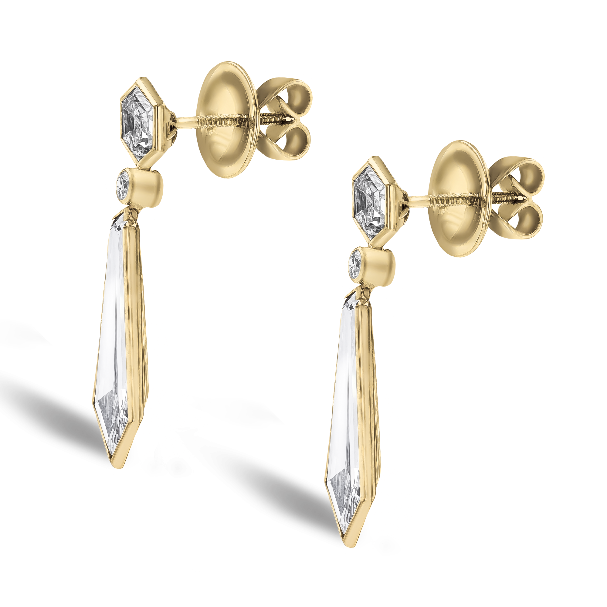 Masterpiece Honeycomb 9.02ct Diamond Drop Earrings Kite Cut, Rubover Set_2