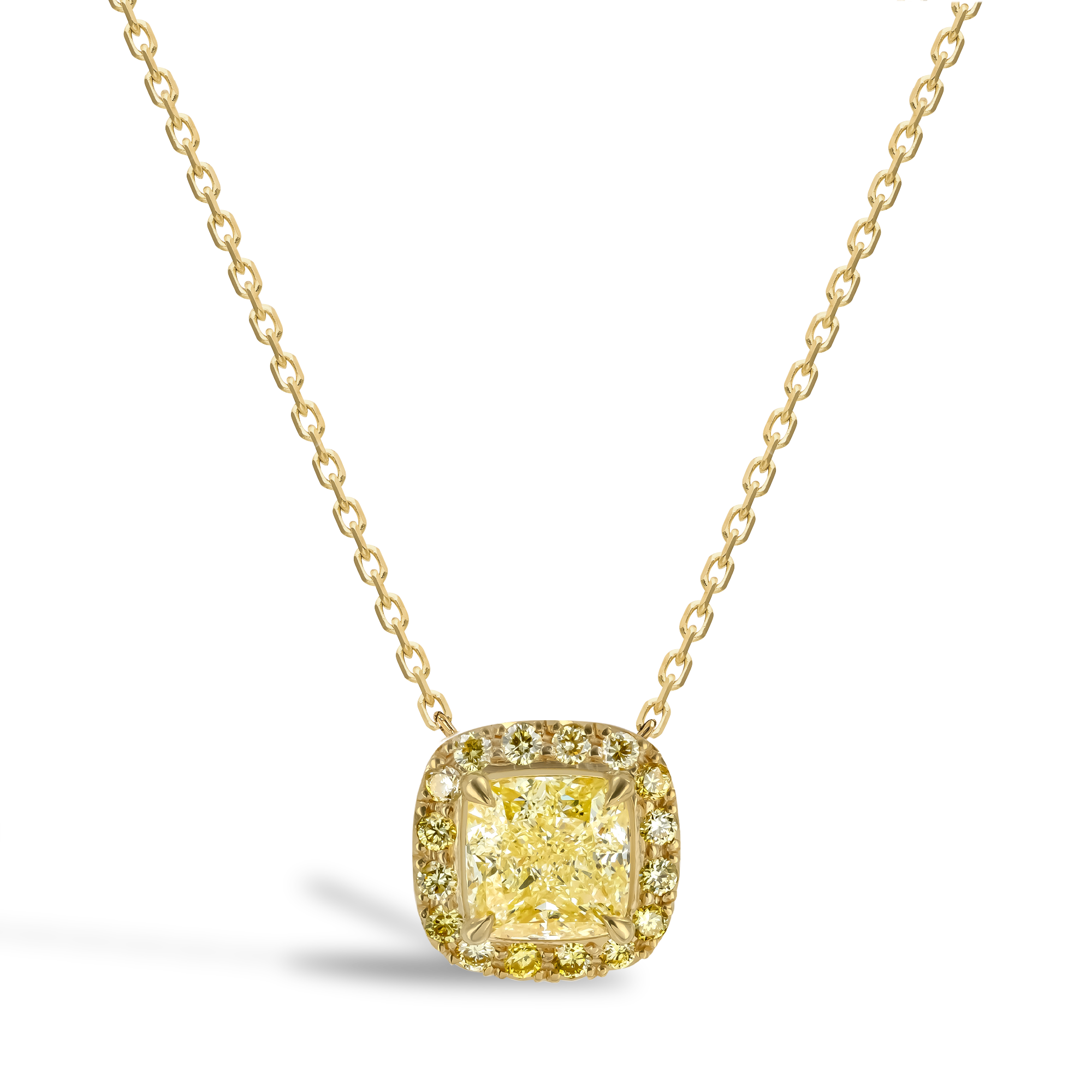 Celestial 1.51ct Fancy Yellow Diamond Pendant with Yellow Diamond Surround Cushion modern cut, Claw set_1