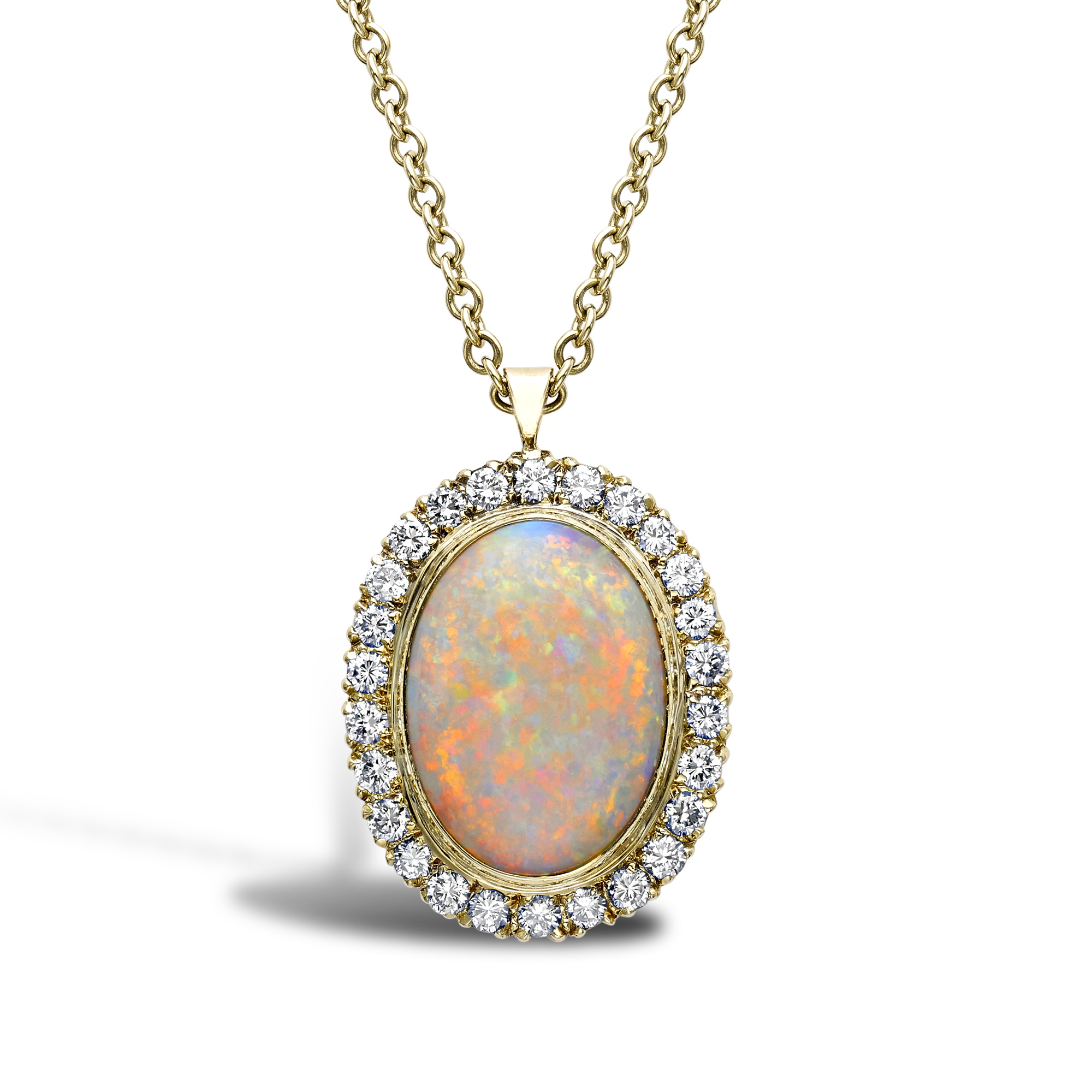 Opal and Diamond Pendant Cabochon & Brilliant Cut, Rubover & Claw Set_1