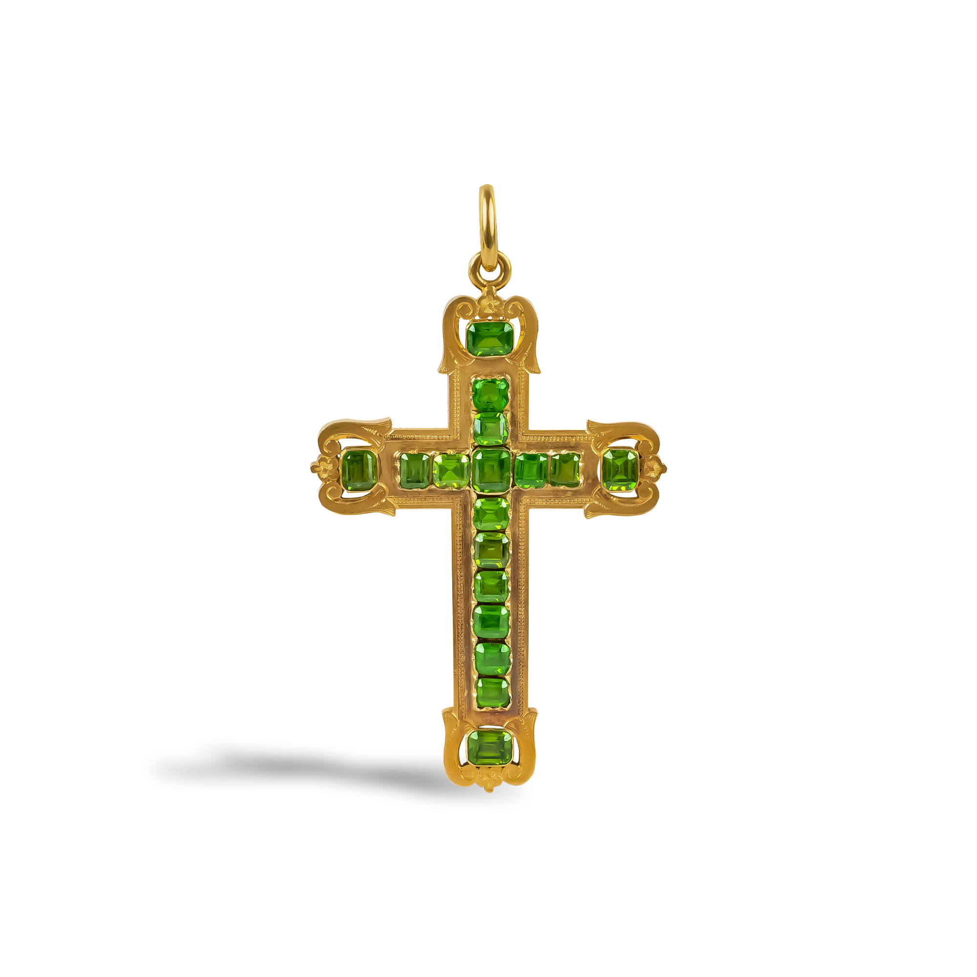 Georgian Cushion Cut 7.00cts Demantoid Garnet & Engraved Gold Cross Pendant Antique Cushion Cut, Rubover set_1
