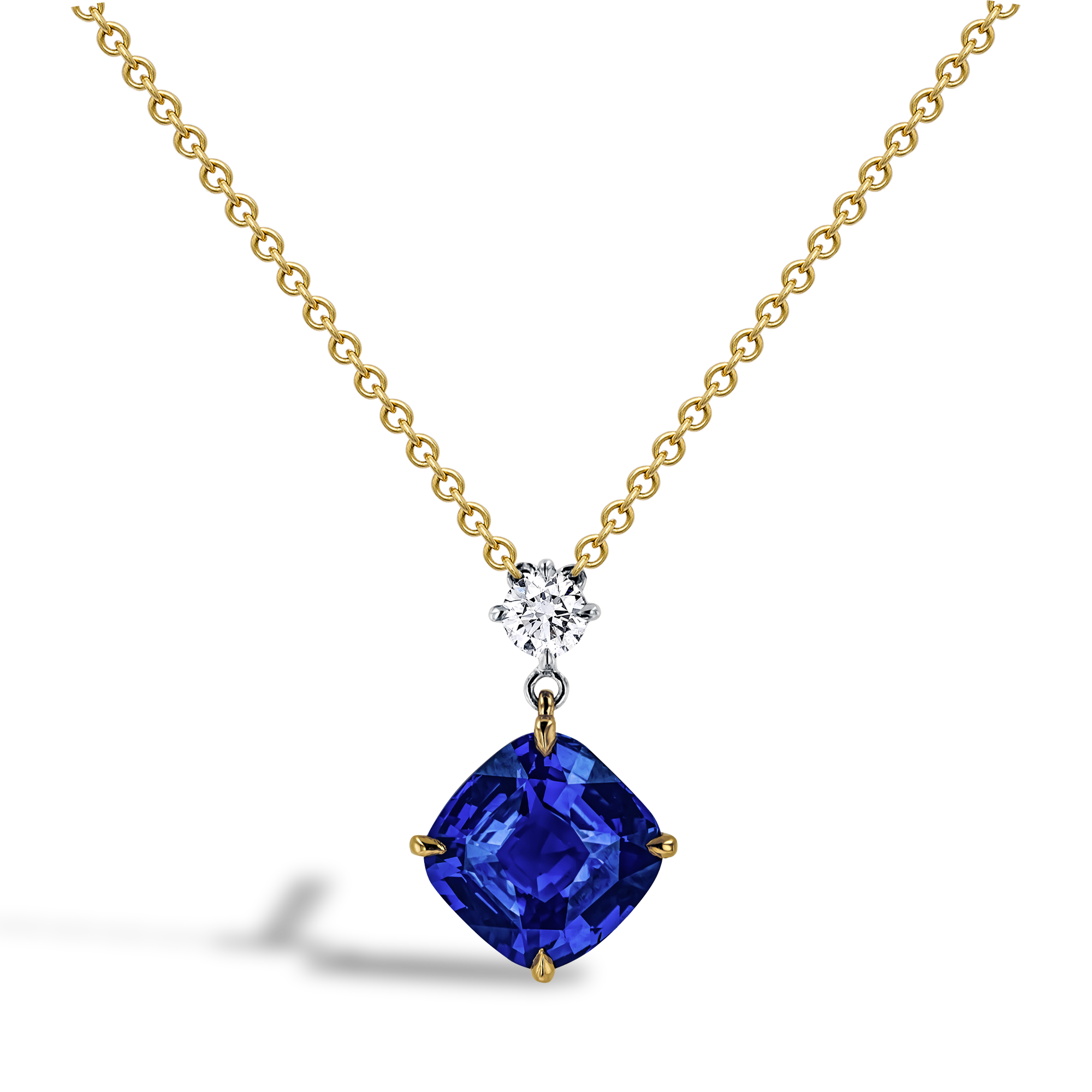 Madagascan 3.20ct Sapphire and Diamond Drop Pendant Cushion modern cut, Claw set_1