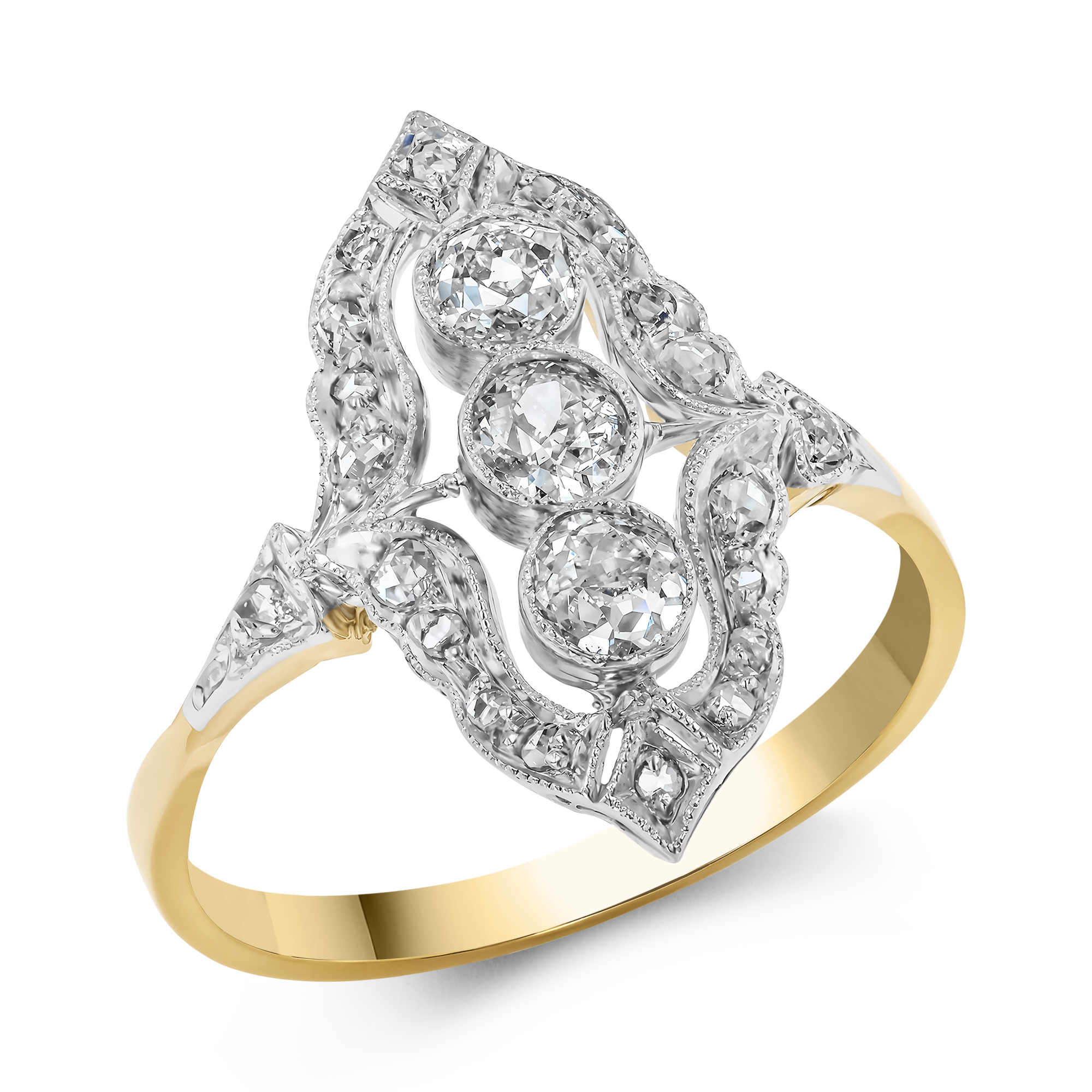 Old European Cut Cut Diamond Cluster Ring Old European and Old Mine Cut, Millegrain Set_1