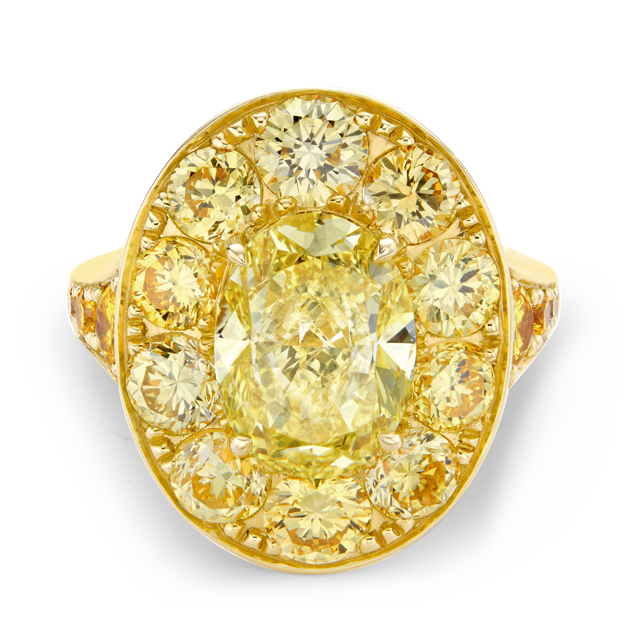 Masterpiece 3.47ct Fancy Vivid Yellow Diamond Cluster Ring Oval Cut, Claw Set_2