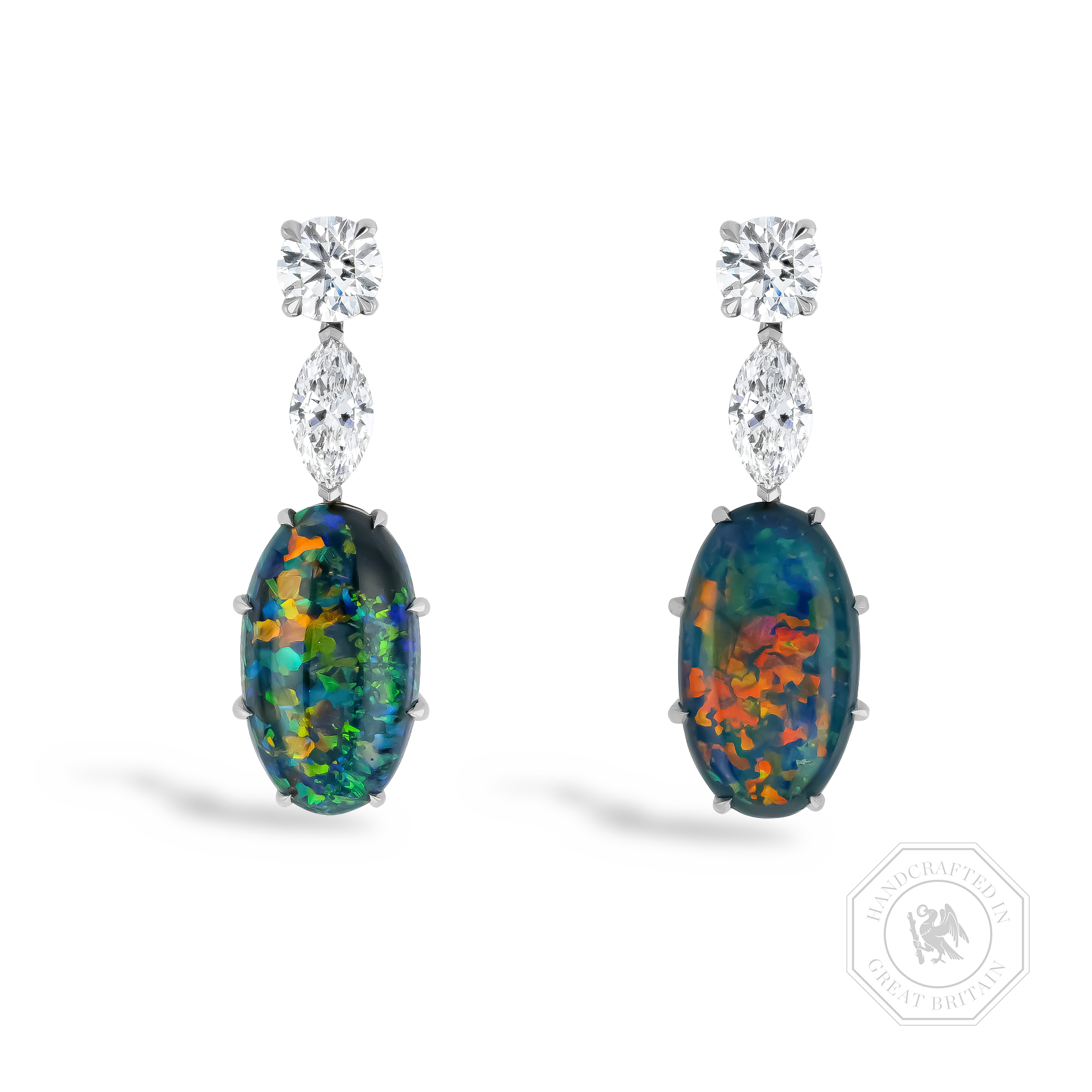 Cabochon Opal and Diamond Drop Earrings Cabochon Cut, Claw Set_1