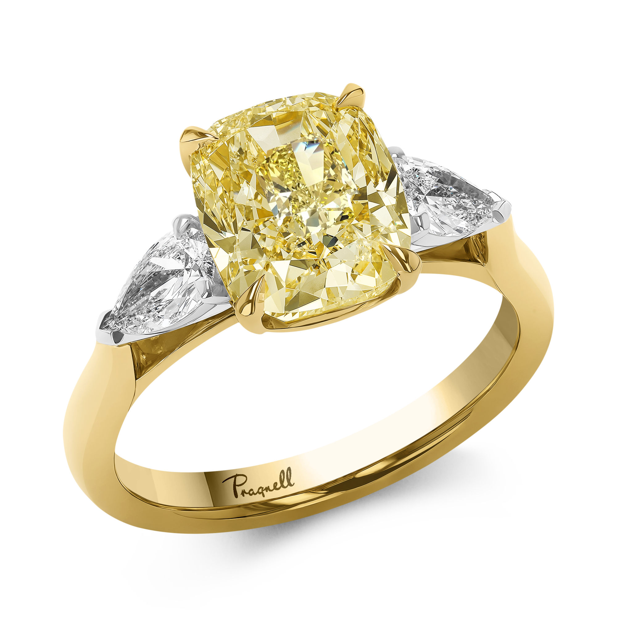 Cushion Cut 3.61ct Diamond Three Stone Ring Cushion & Pear Cut, Claw Set_1