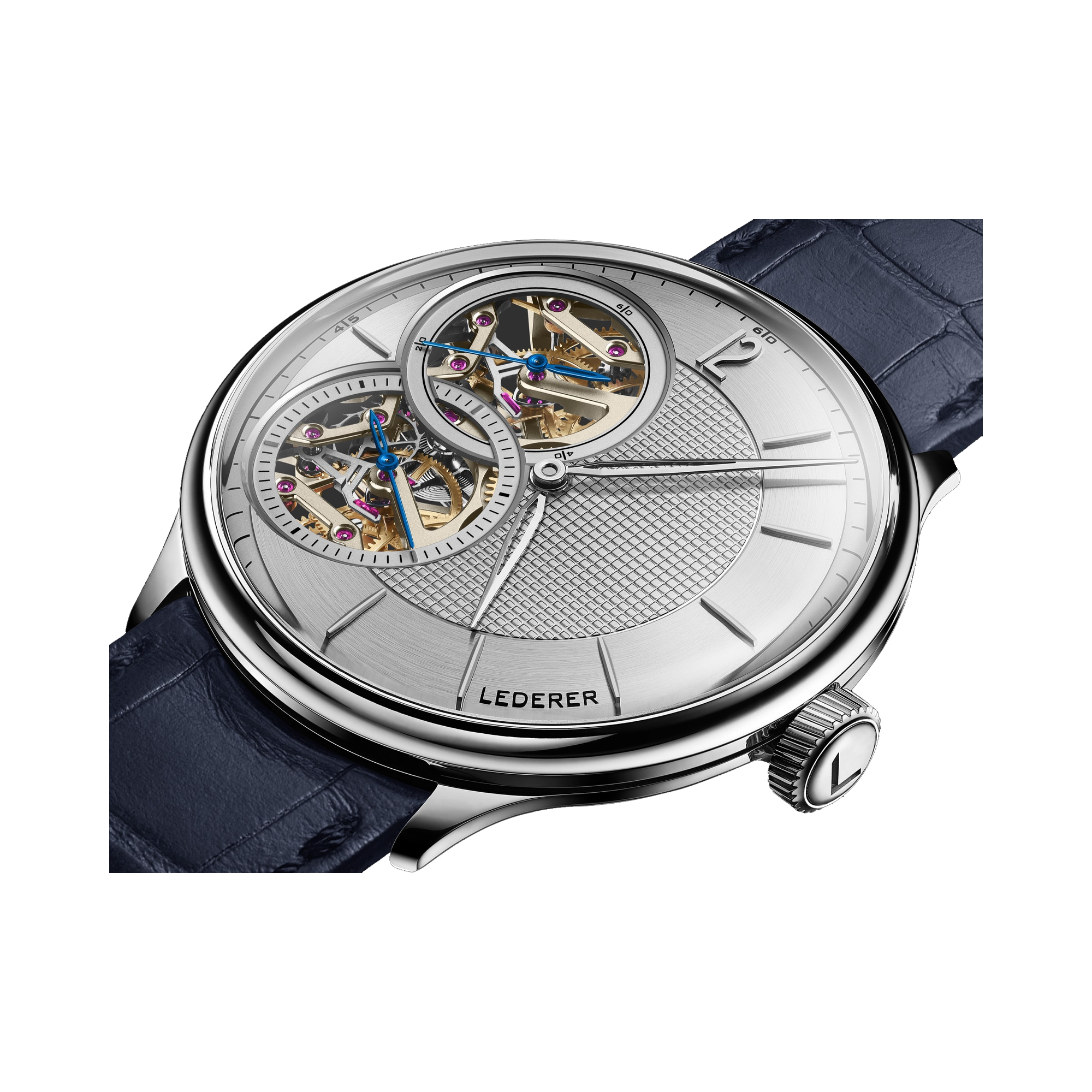 Lederer Central Impulse Chronometer 44mm, Rhodium Dial, Baton Numerals_3